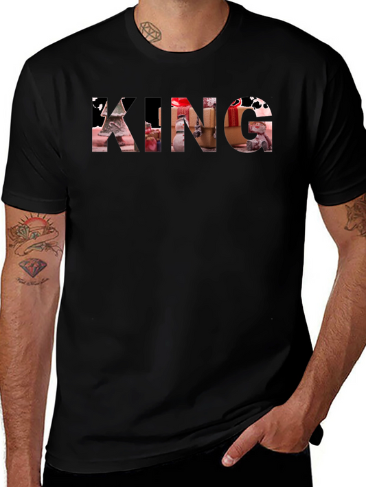 King Christmas Pattern Print Black T-Shirt