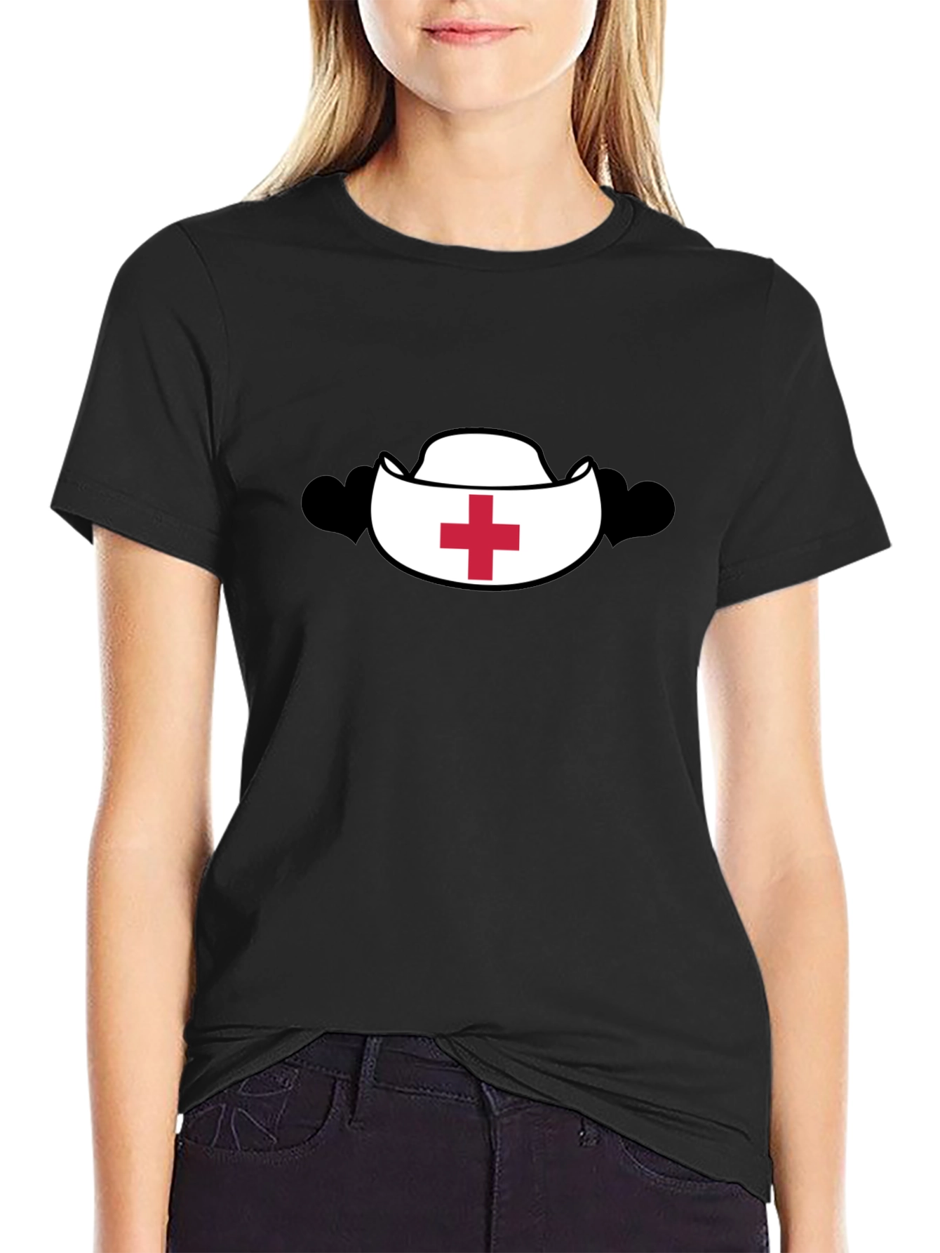 Nurse Hat Graphic Black T-Shirt