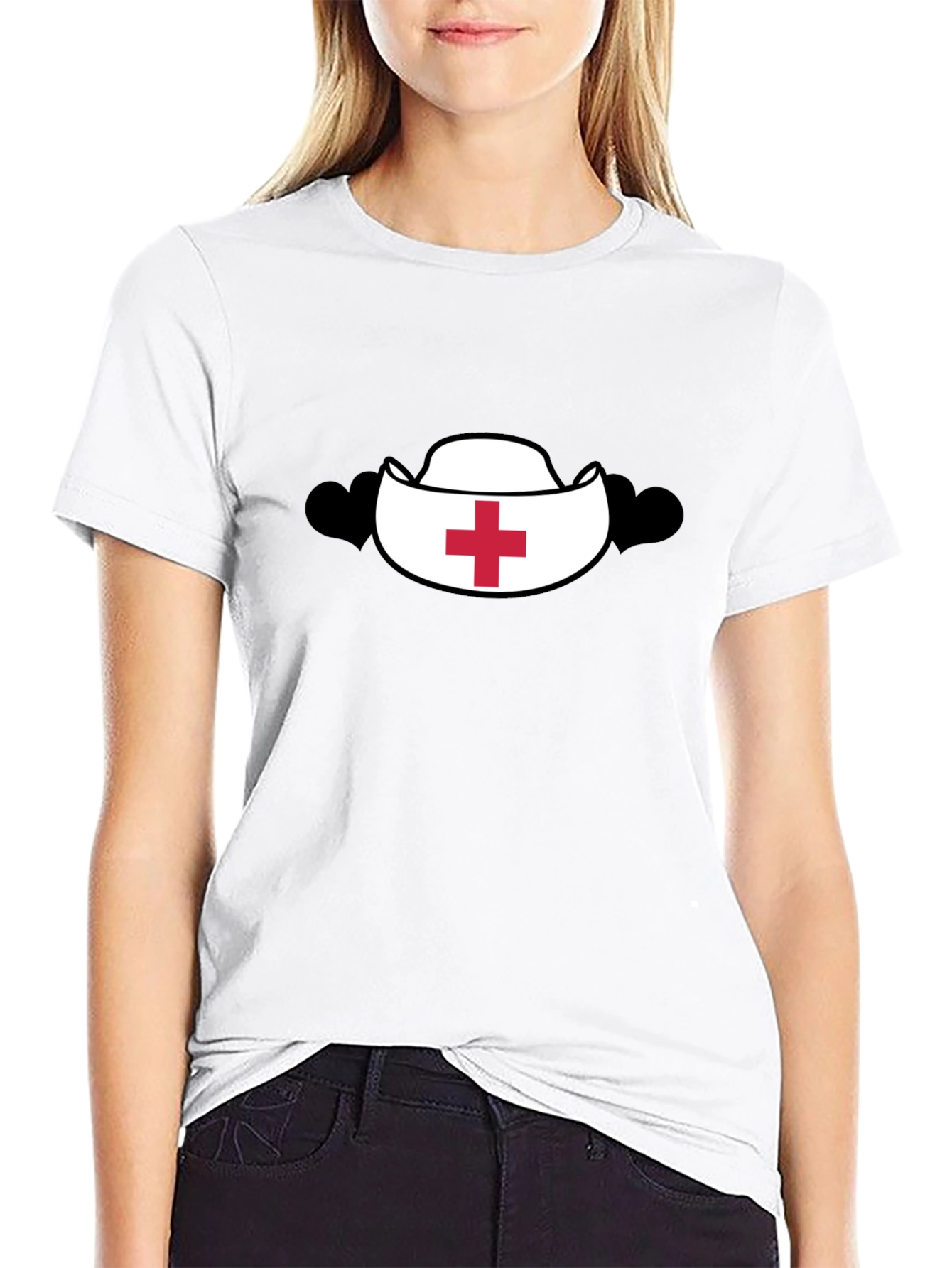 Nurse Hat Graphic Black T-Shirt