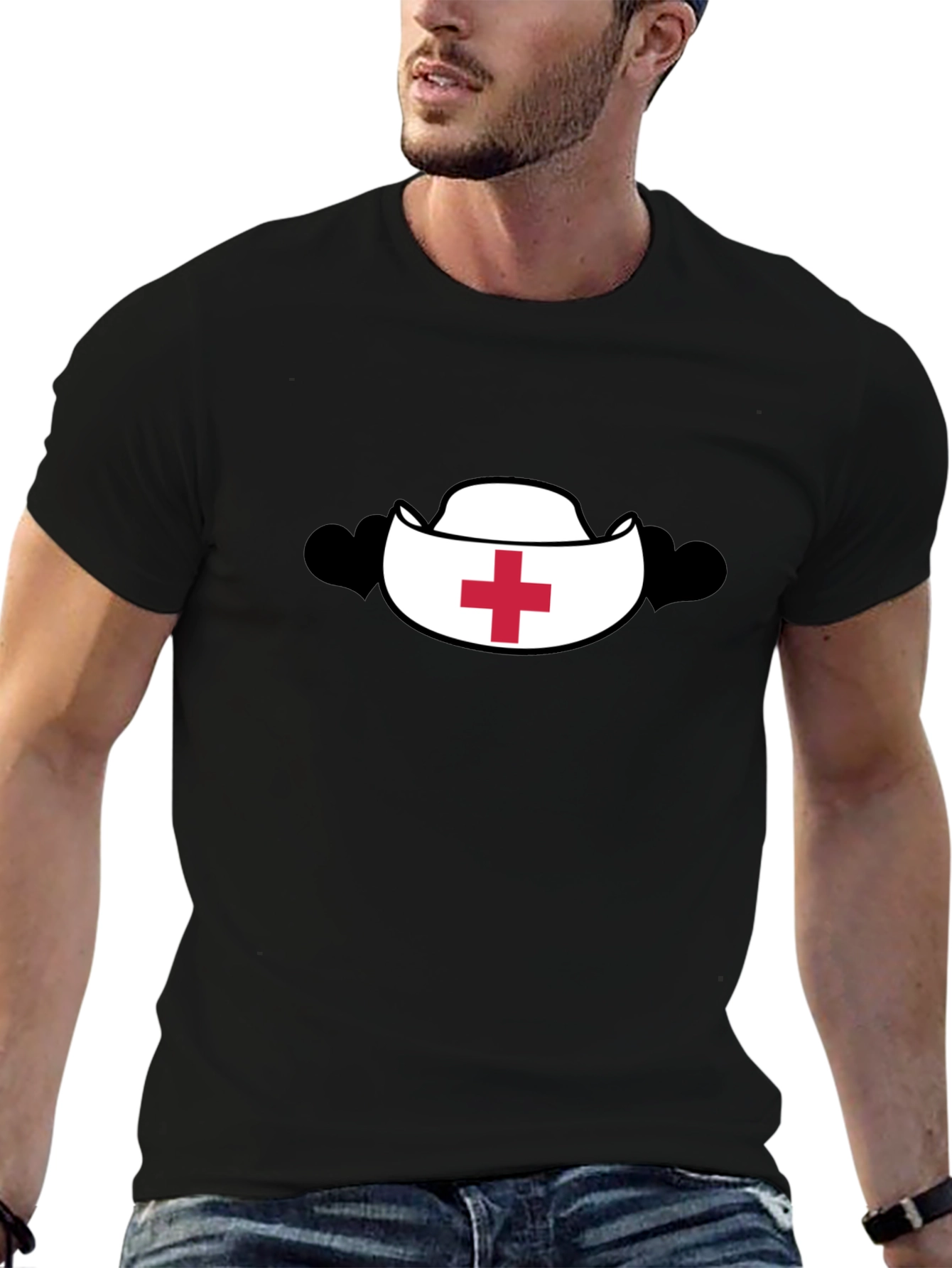 Nurse Hat Graphic Black T-Shirt