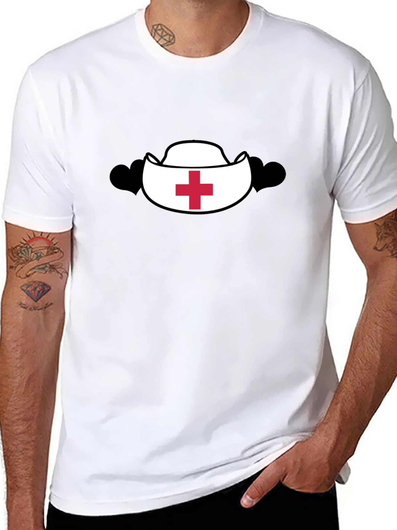 Nurse Hat Graphic Black T-Shirt