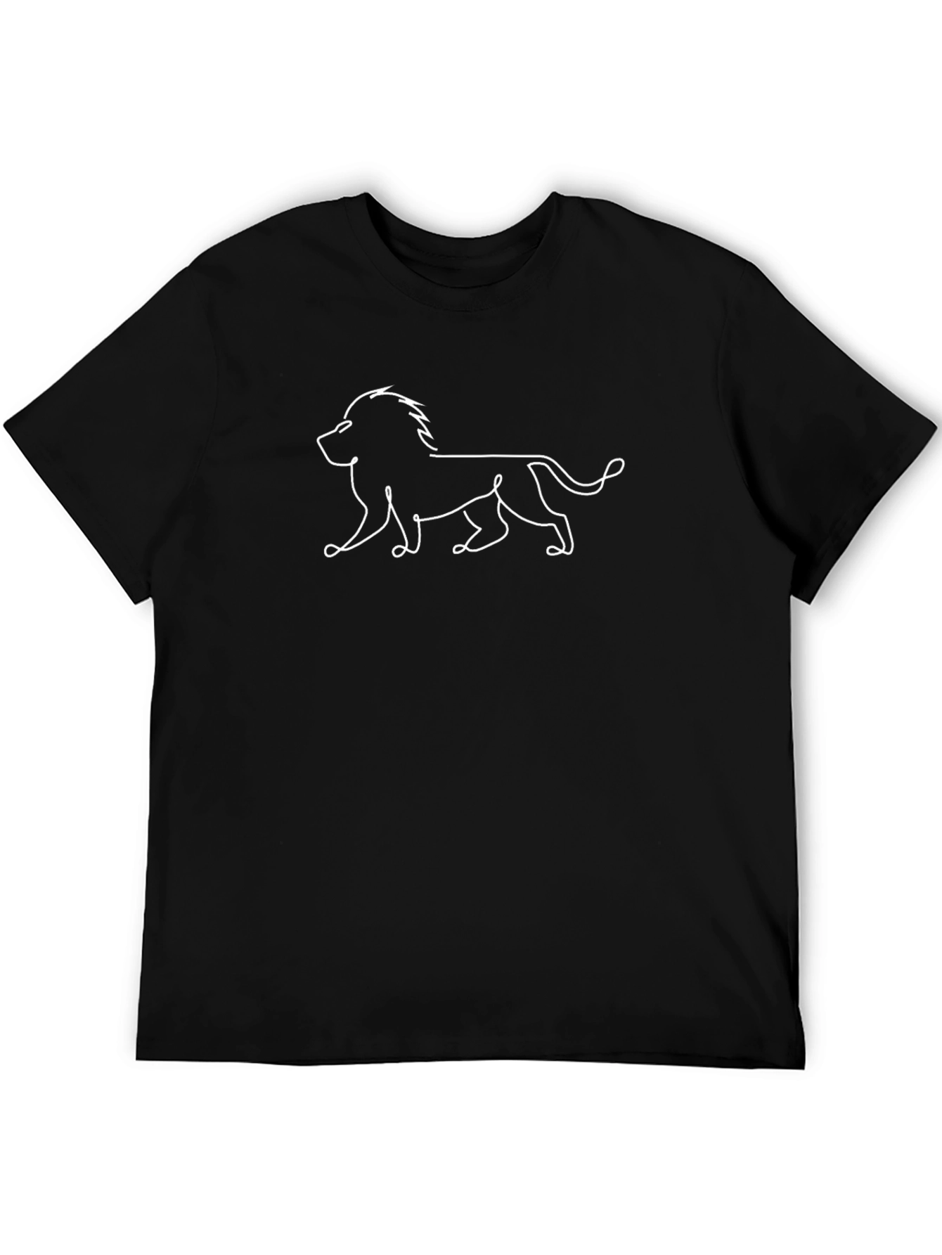 Lion Outline Graphic Tee - Black Cotton T-Shirt