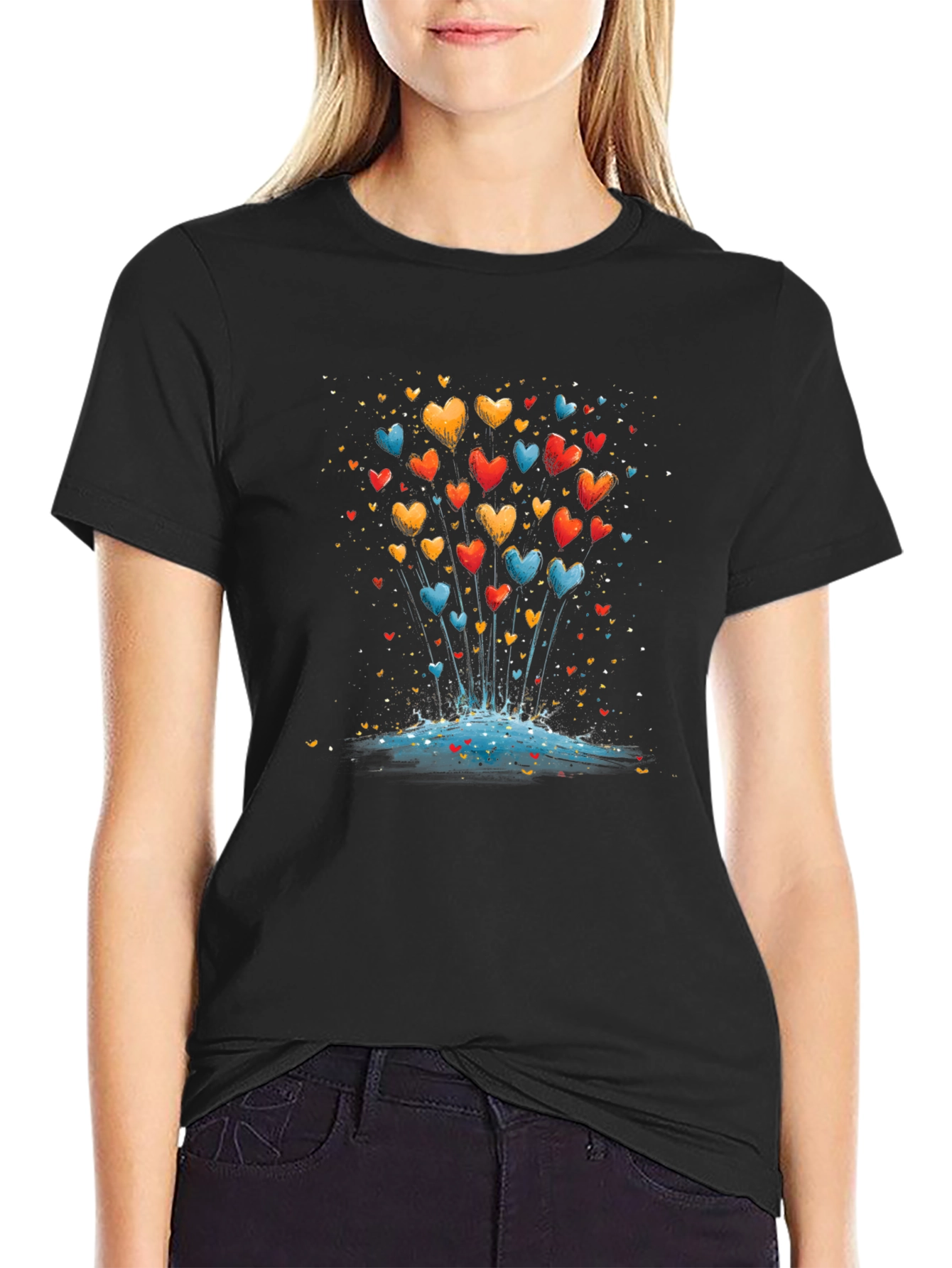 Heart Balloons Graphic Black Tee