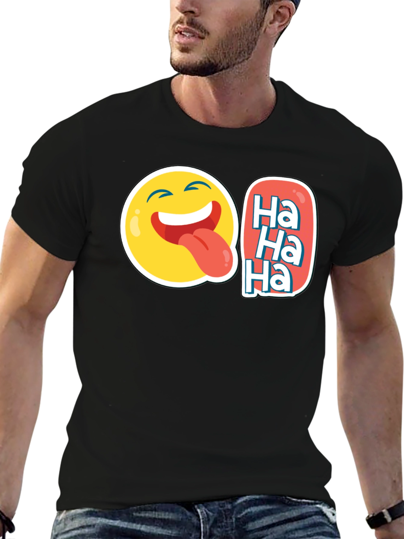 Funny Emoji Ha Ha Graphic Tee - Black