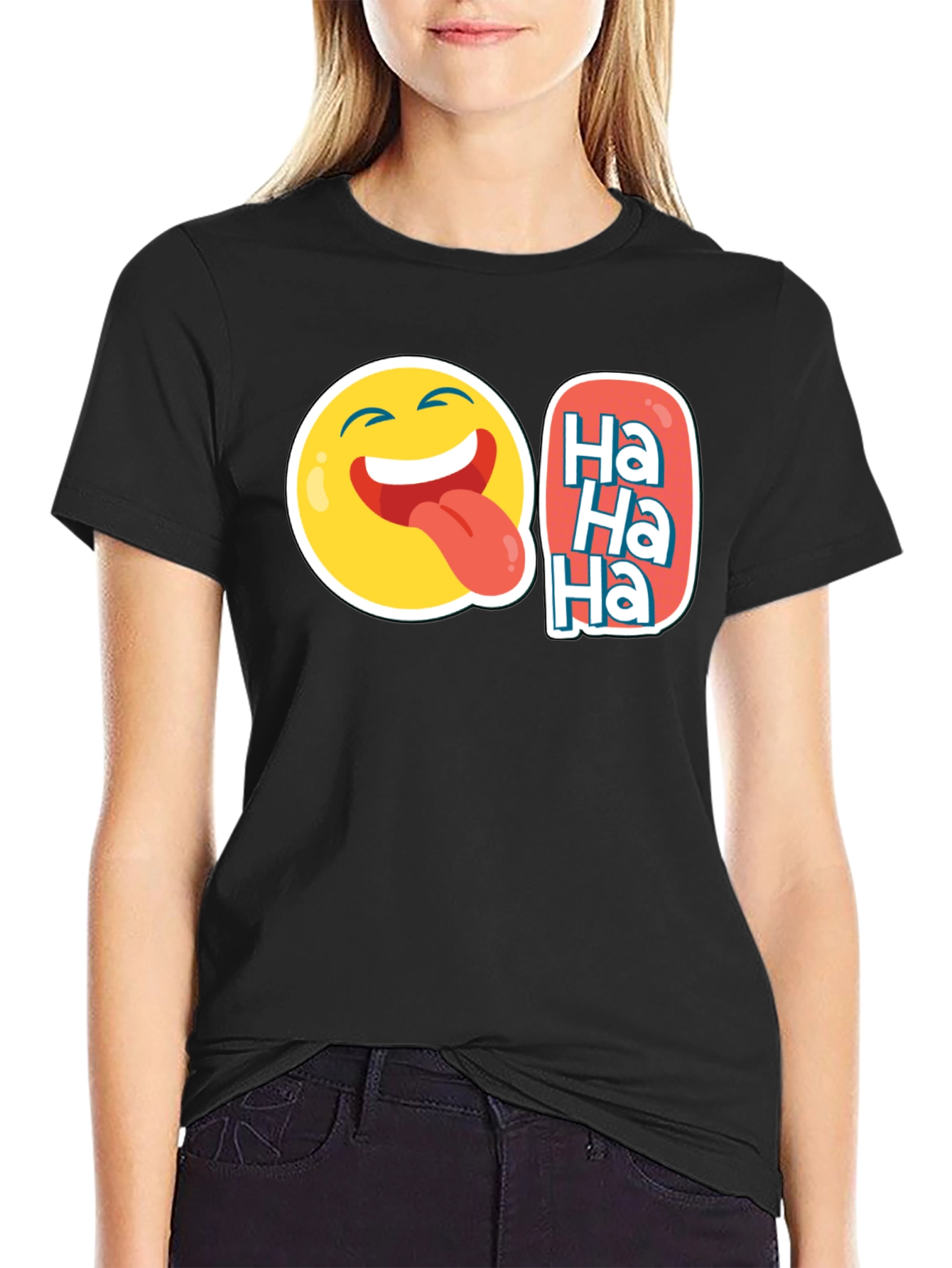Funny Emoji Ha Ha Graphic Tee - Black