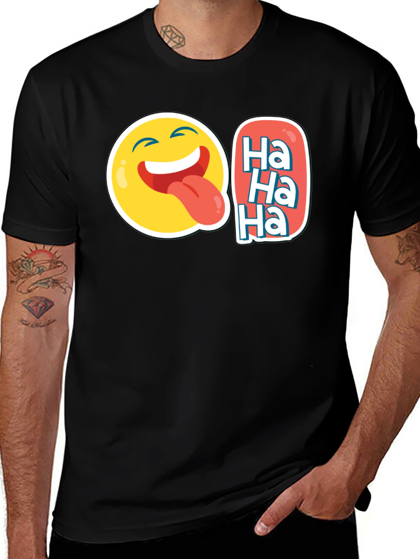Funny Emoji Ha Ha Graphic Tee - Black