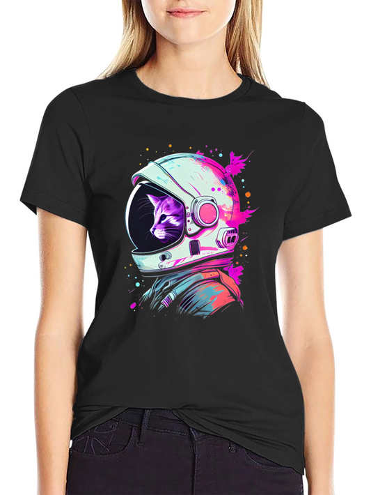 Cat Astronaut Black T-Shirt - Space Purrfect!
