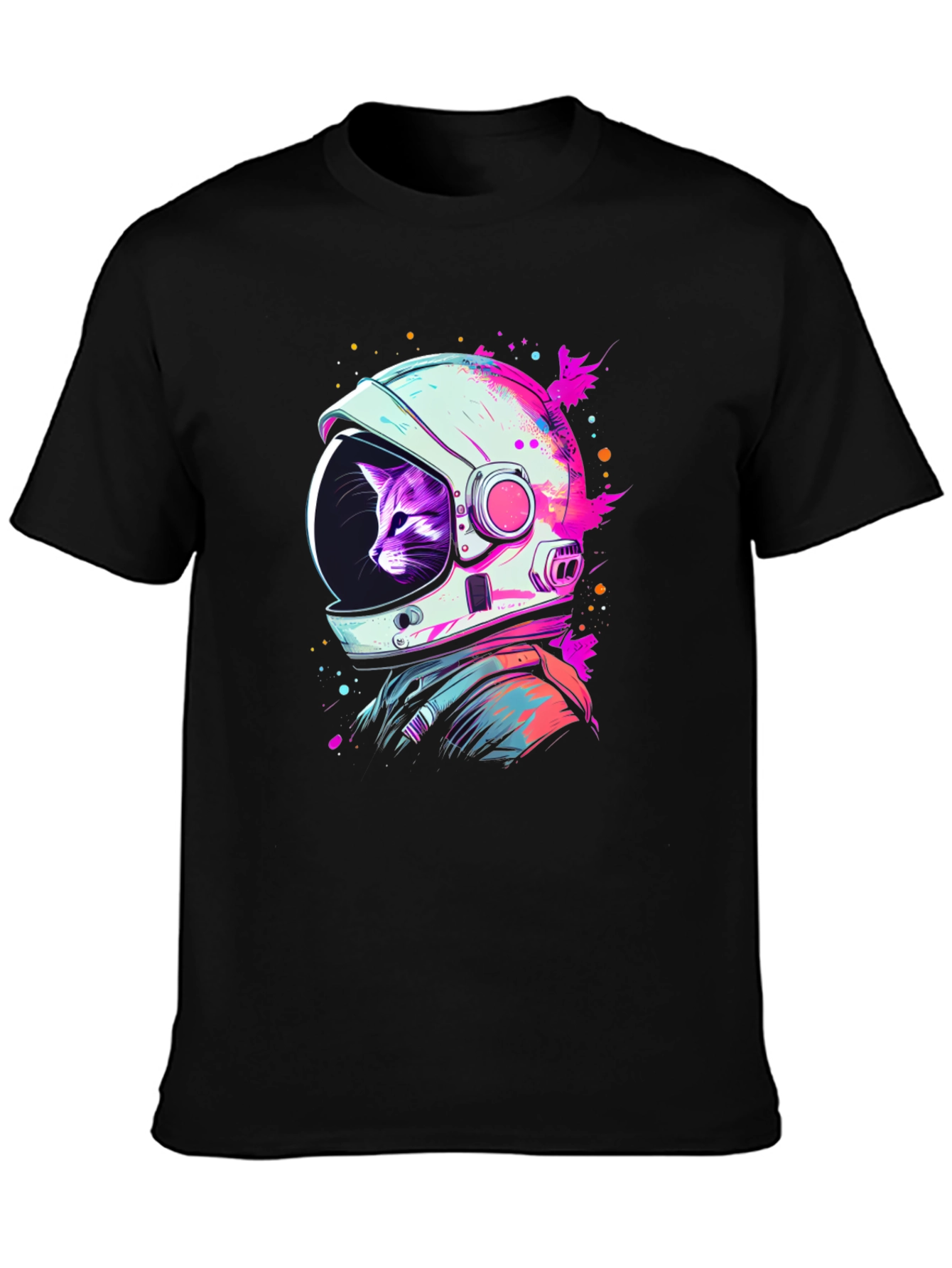 Cat Astronaut Black T-Shirt - Space Purrfect!