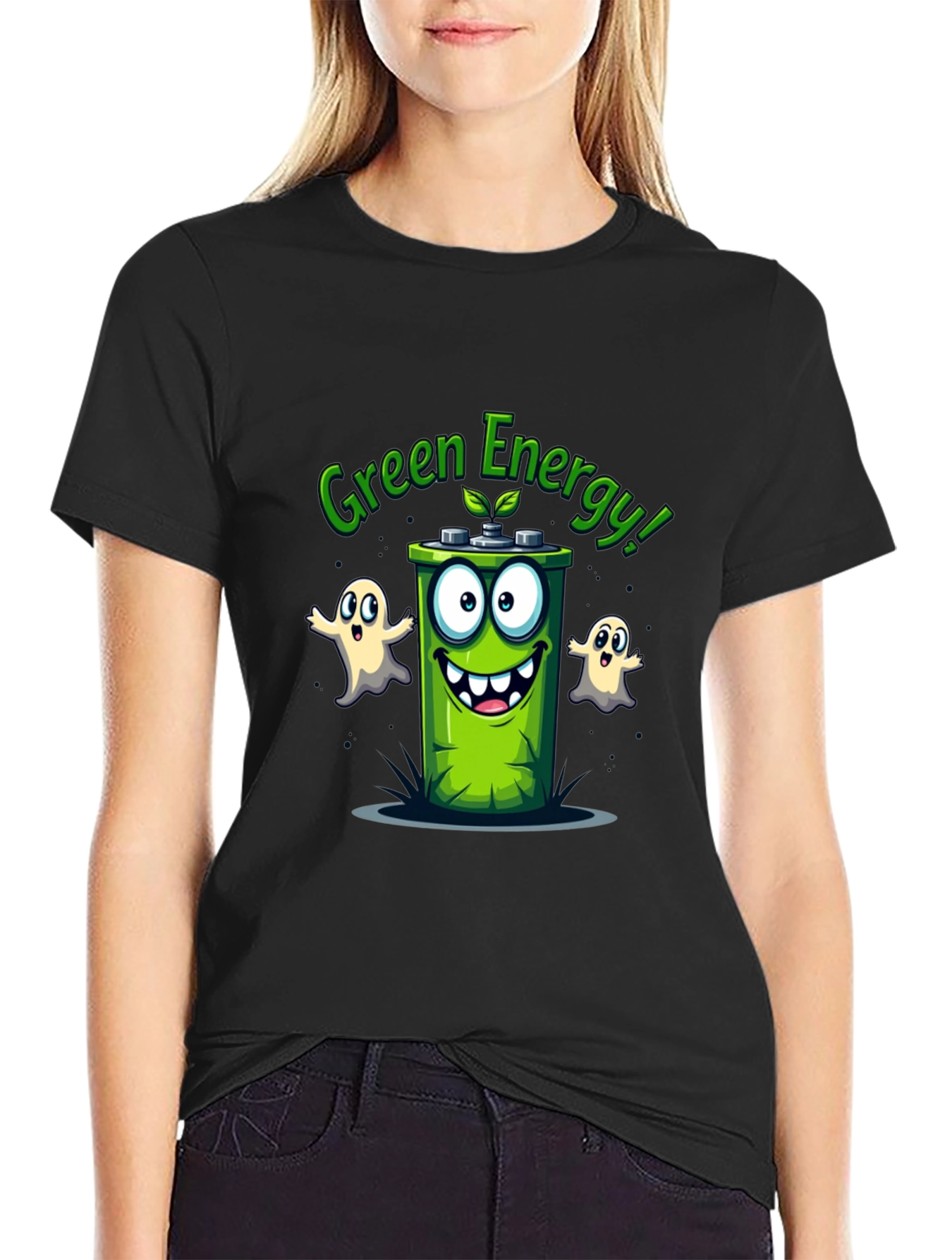 Green Energy T-Shirt - Cartoon Battery Design
