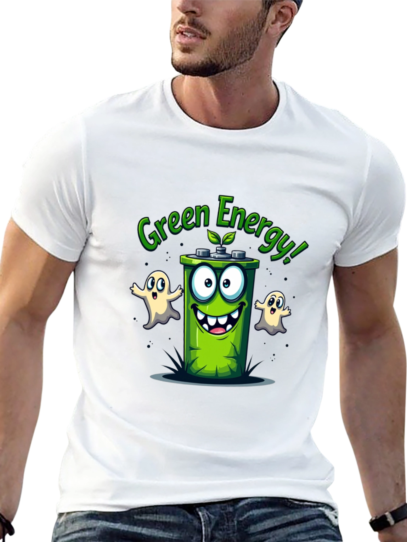 Green Energy T-Shirt - Cartoon Battery Design