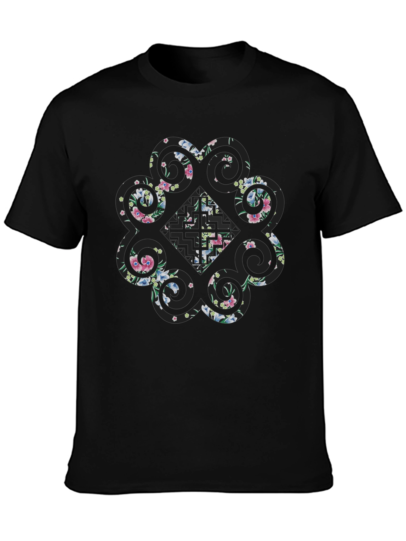 Floral Print Black Tee