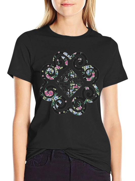 Floral Print Black Tee