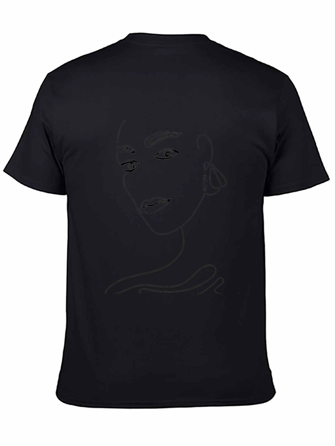 Minimalist Face Line Art Black T-Shirt