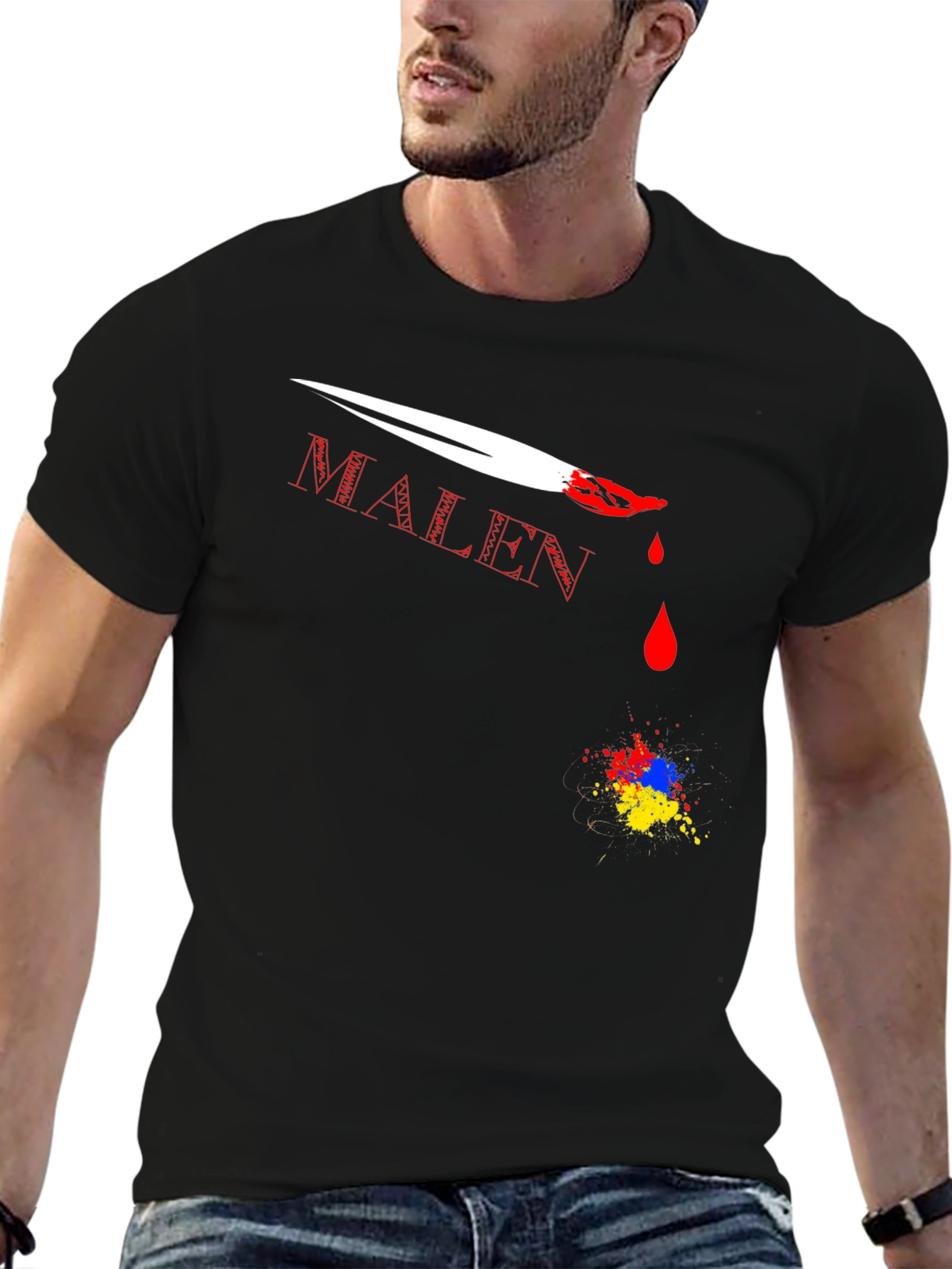 MALEN T-Shirt with Paint Brush Design