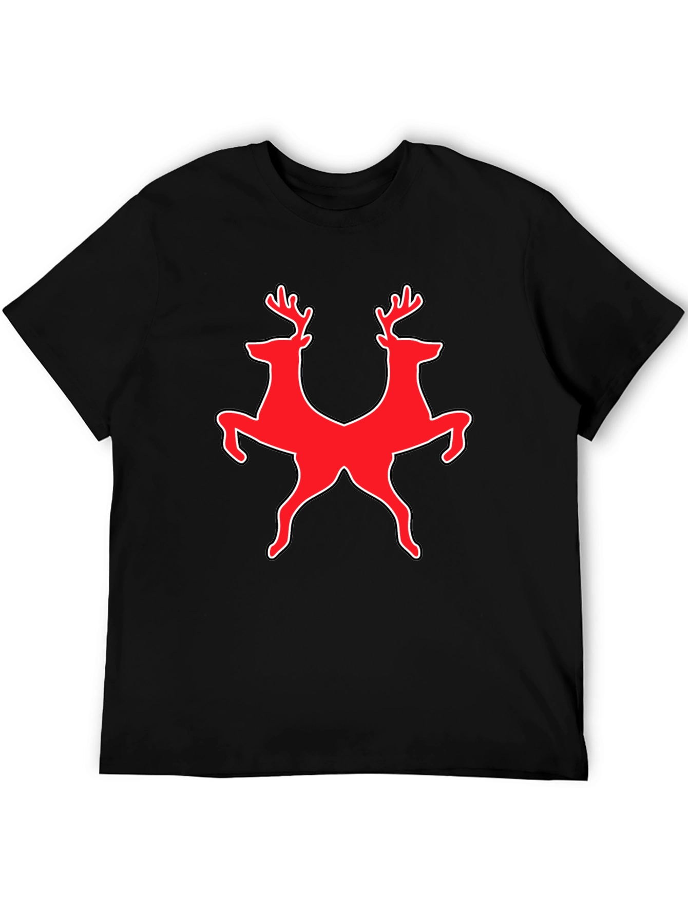 Deer Duo Graphic Tee - Black Cotton Blend Shirt