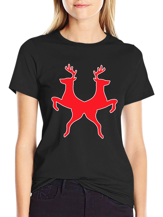 Deer Duo Graphic Tee - Black Cotton Blend Shirt