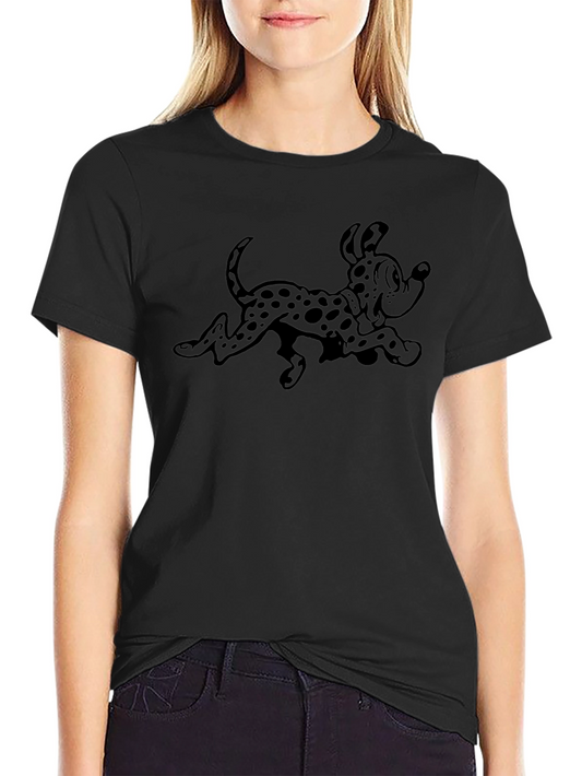 Cartoon Dalmatian Dog Print Black T-Shirt