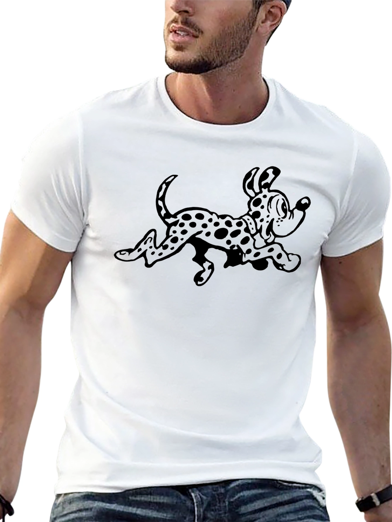 Cartoon Dalmatian Dog Print Black T-Shirt
