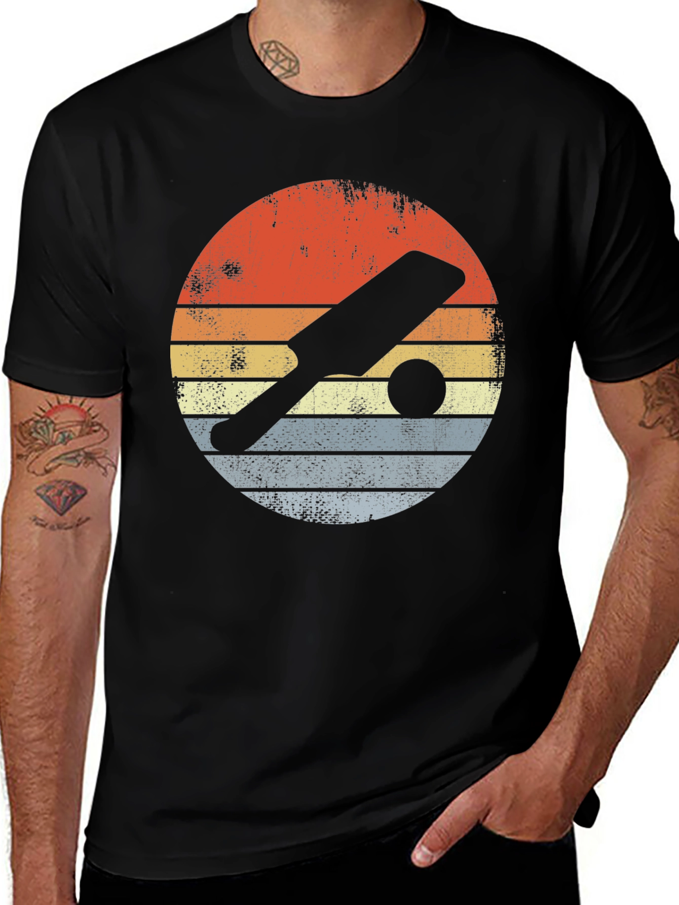 Retro Cricket Bat & Ball Graphic Tee