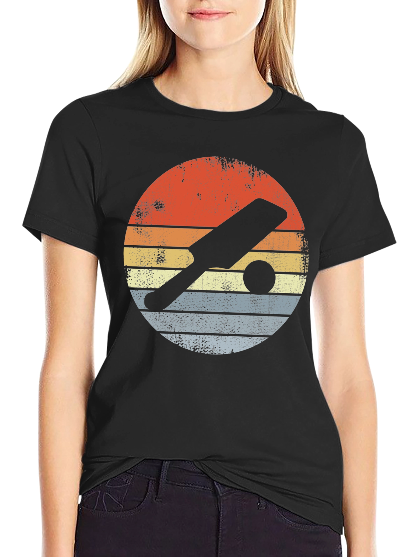 Retro Cricket Bat & Ball Graphic Tee