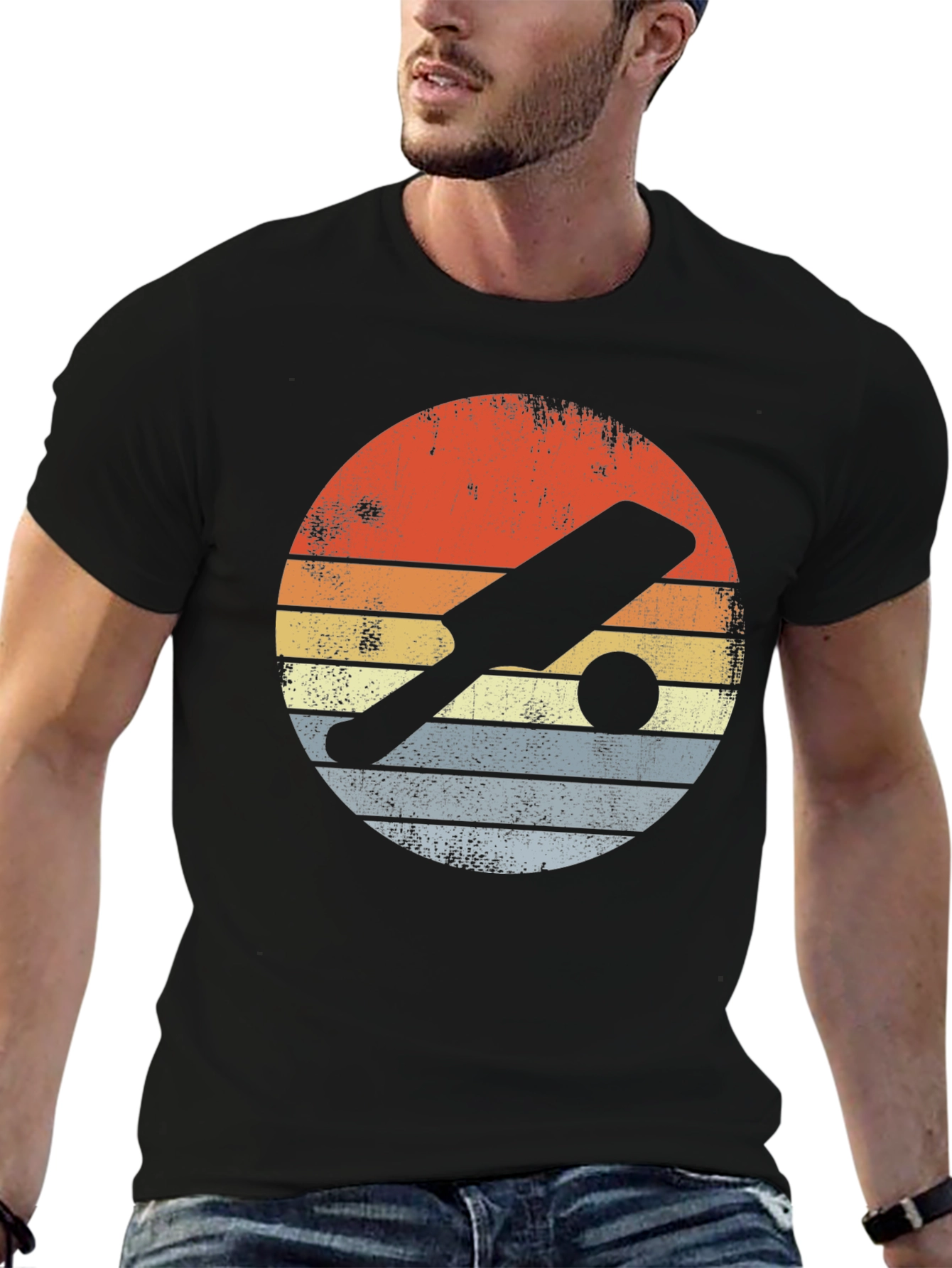 Retro Cricket Bat & Ball Graphic Tee