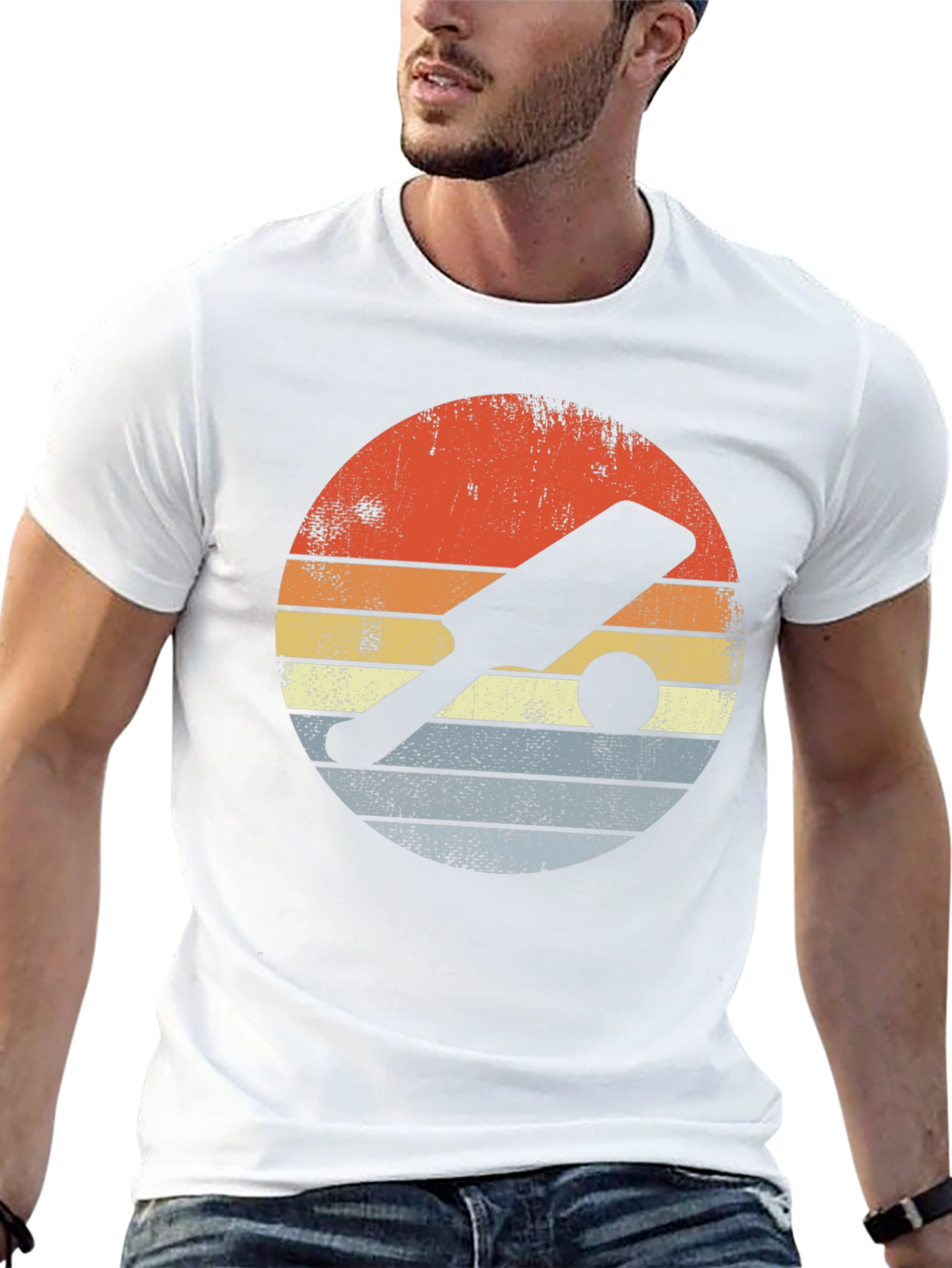 Retro Cricket Bat & Ball Graphic Tee