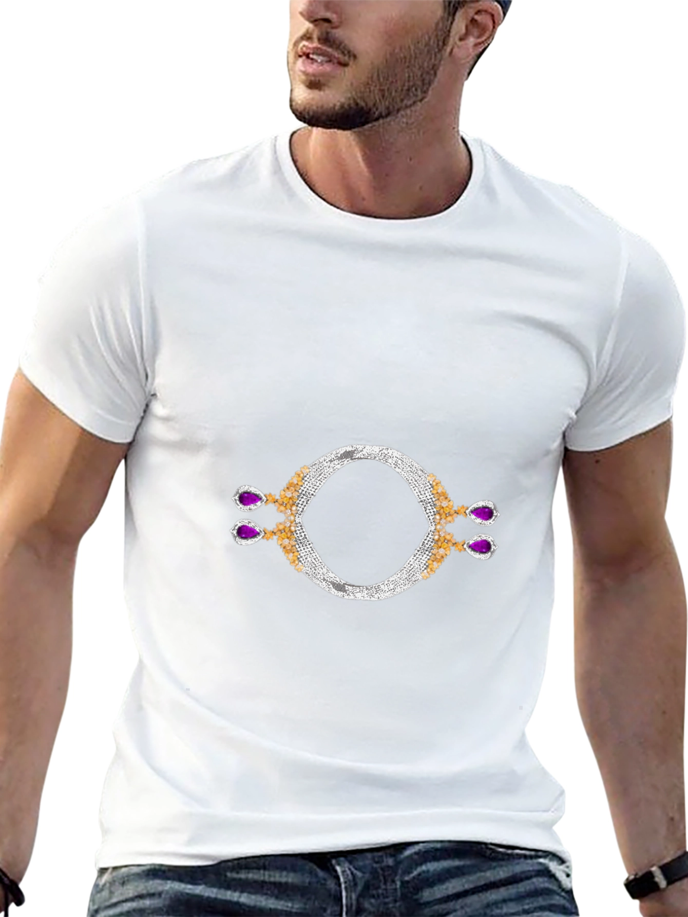 Black T-Shirt with Jewel Design