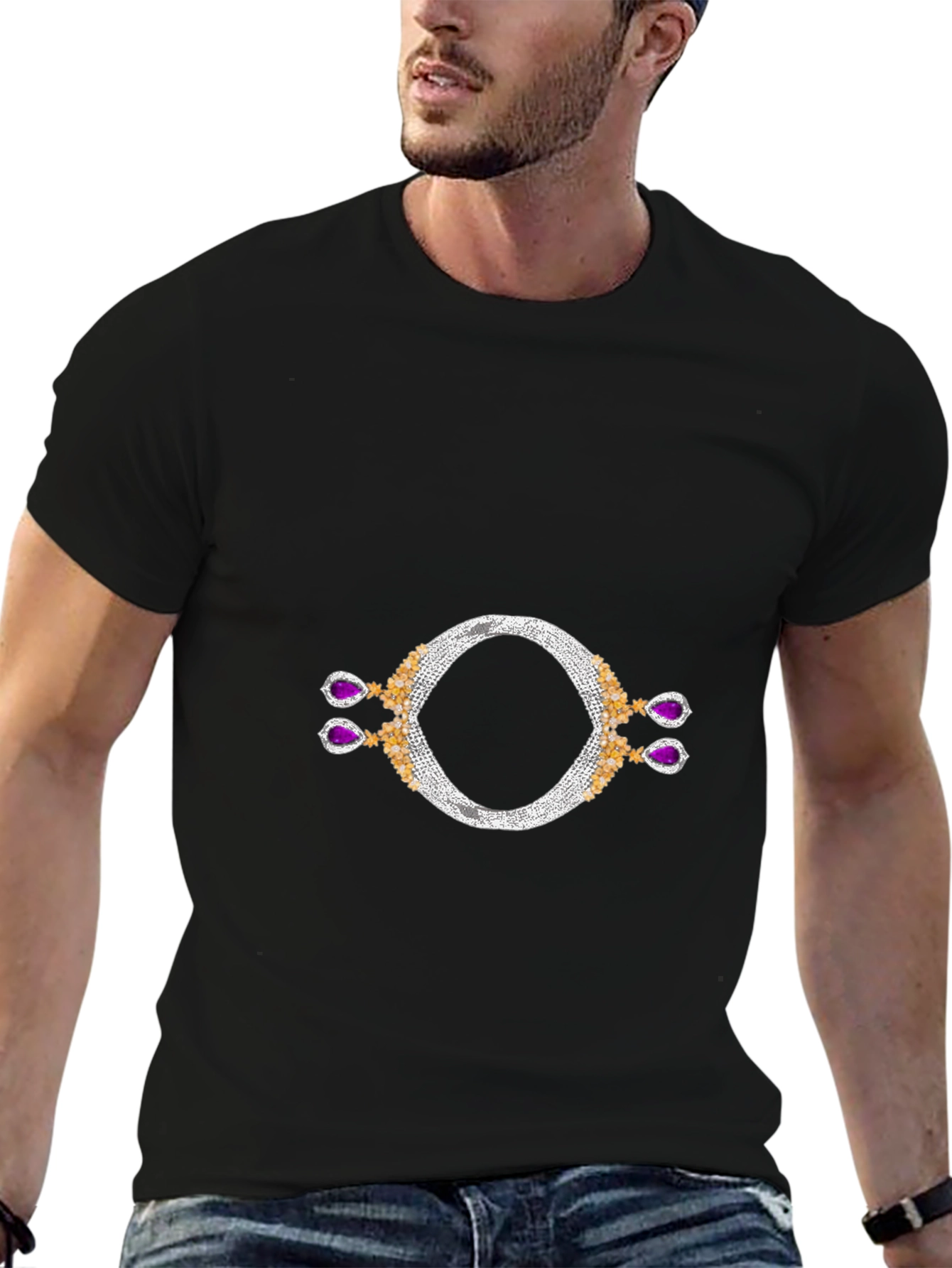 Black T-Shirt with Jewel Design