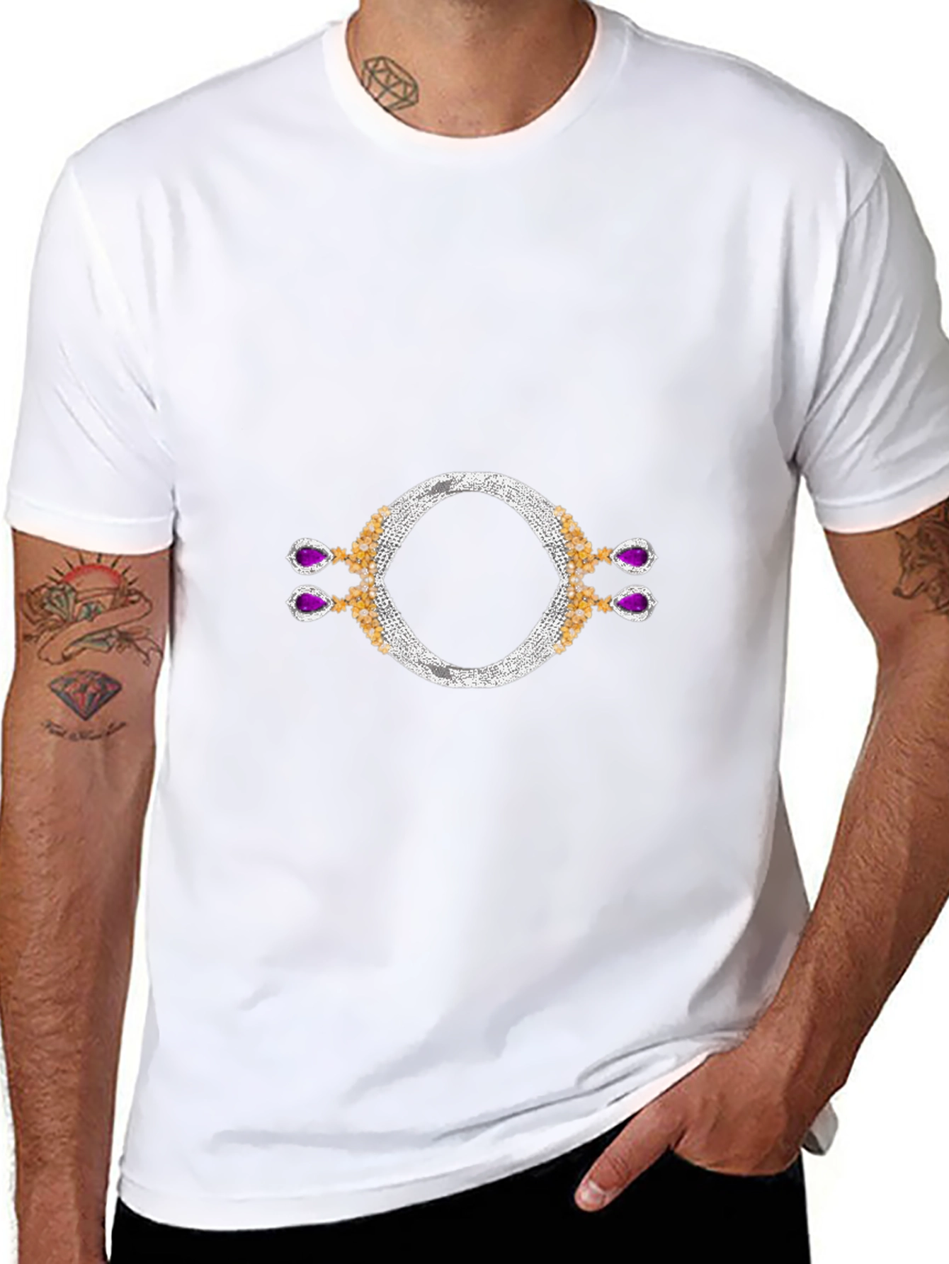 Black T-Shirt with Jewel Design