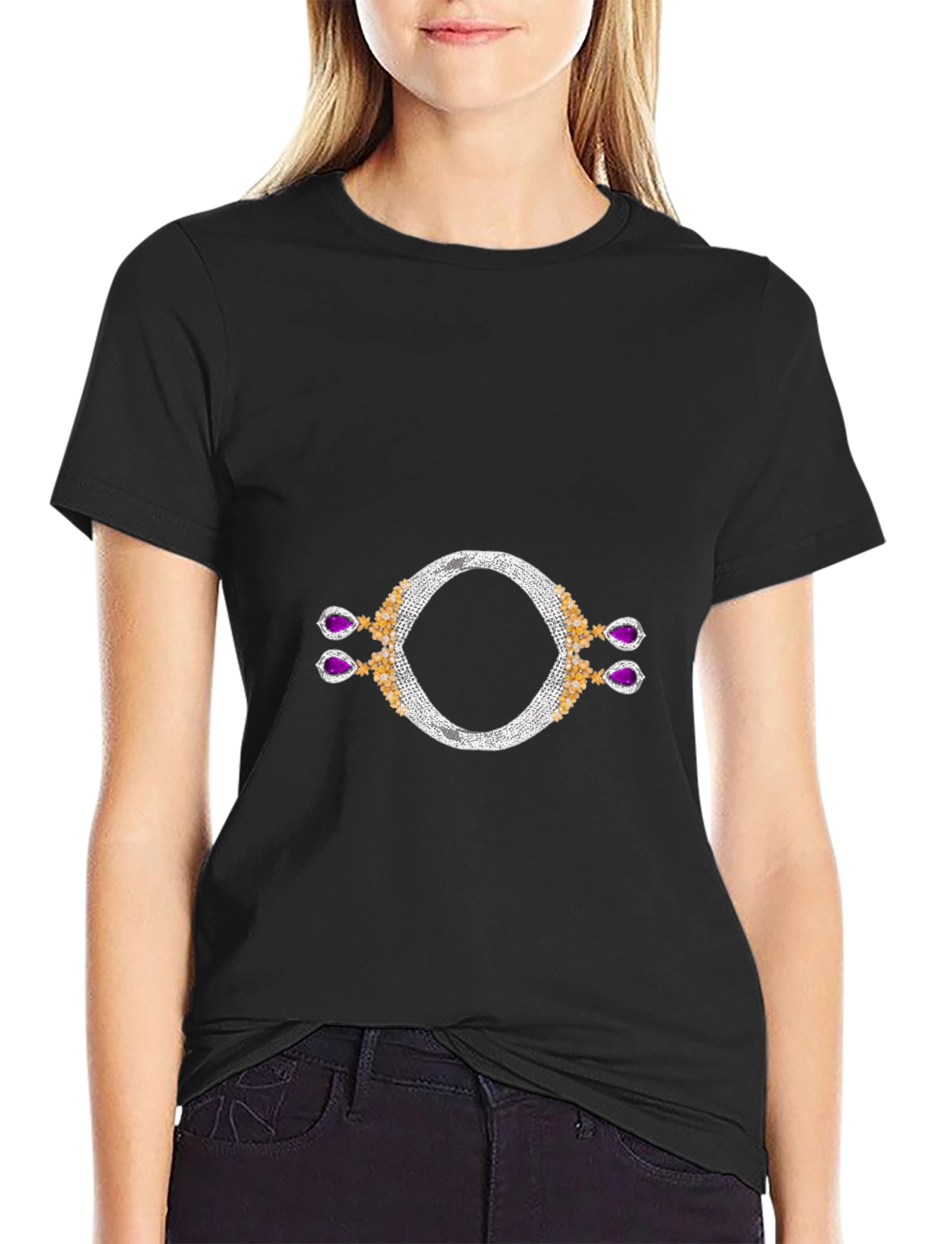 Black T-Shirt with Jewel Design