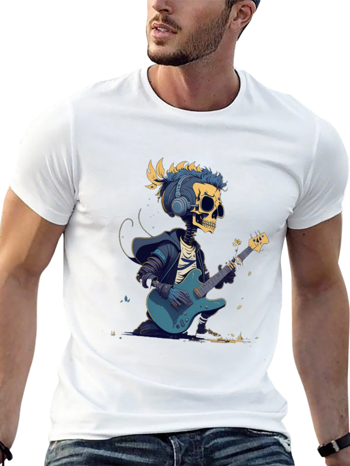 Skeleton Guitarist Graphic Tee - Rock Style T-Shirt
