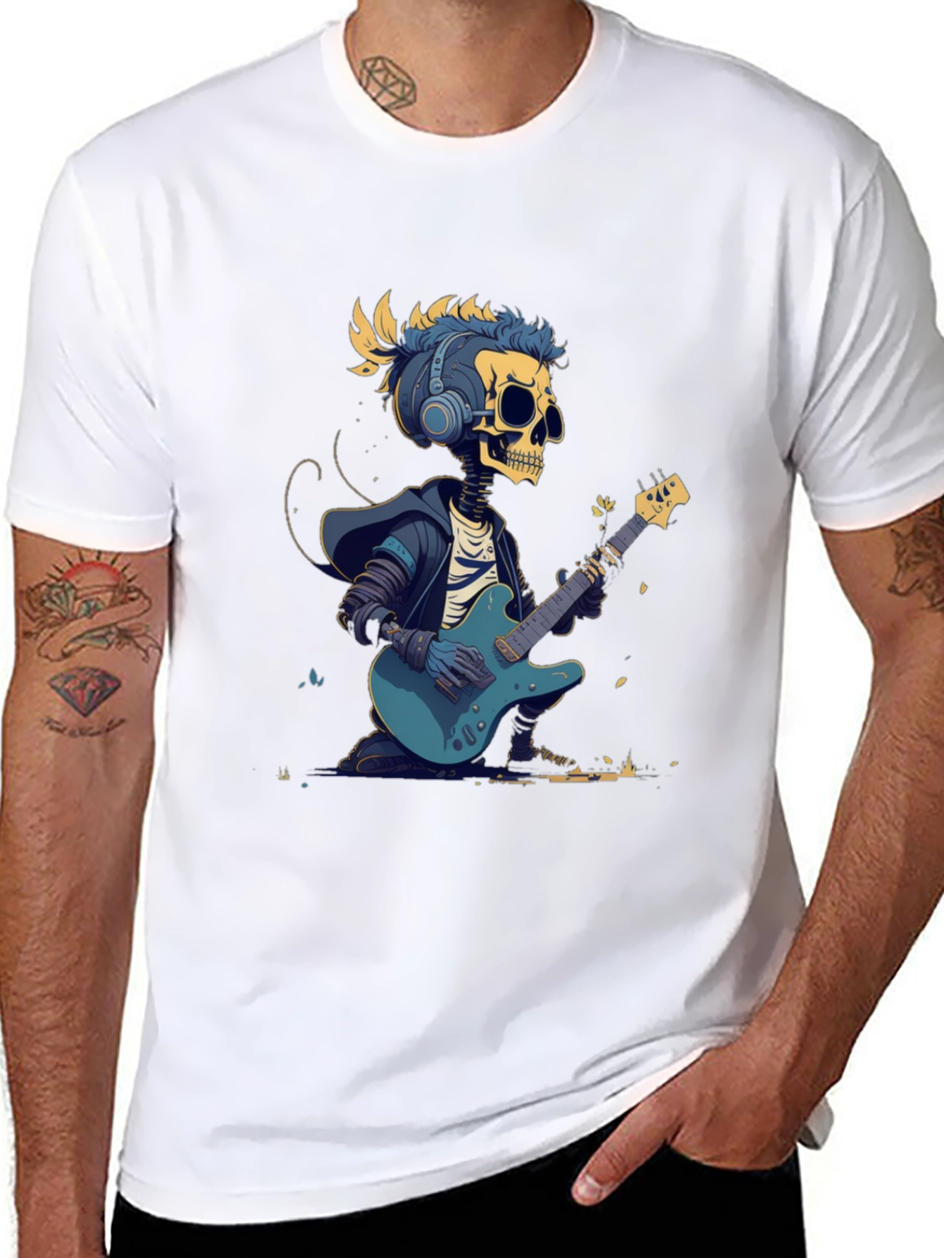 Skeleton Guitarist Graphic Tee - Rock Style T-Shirt