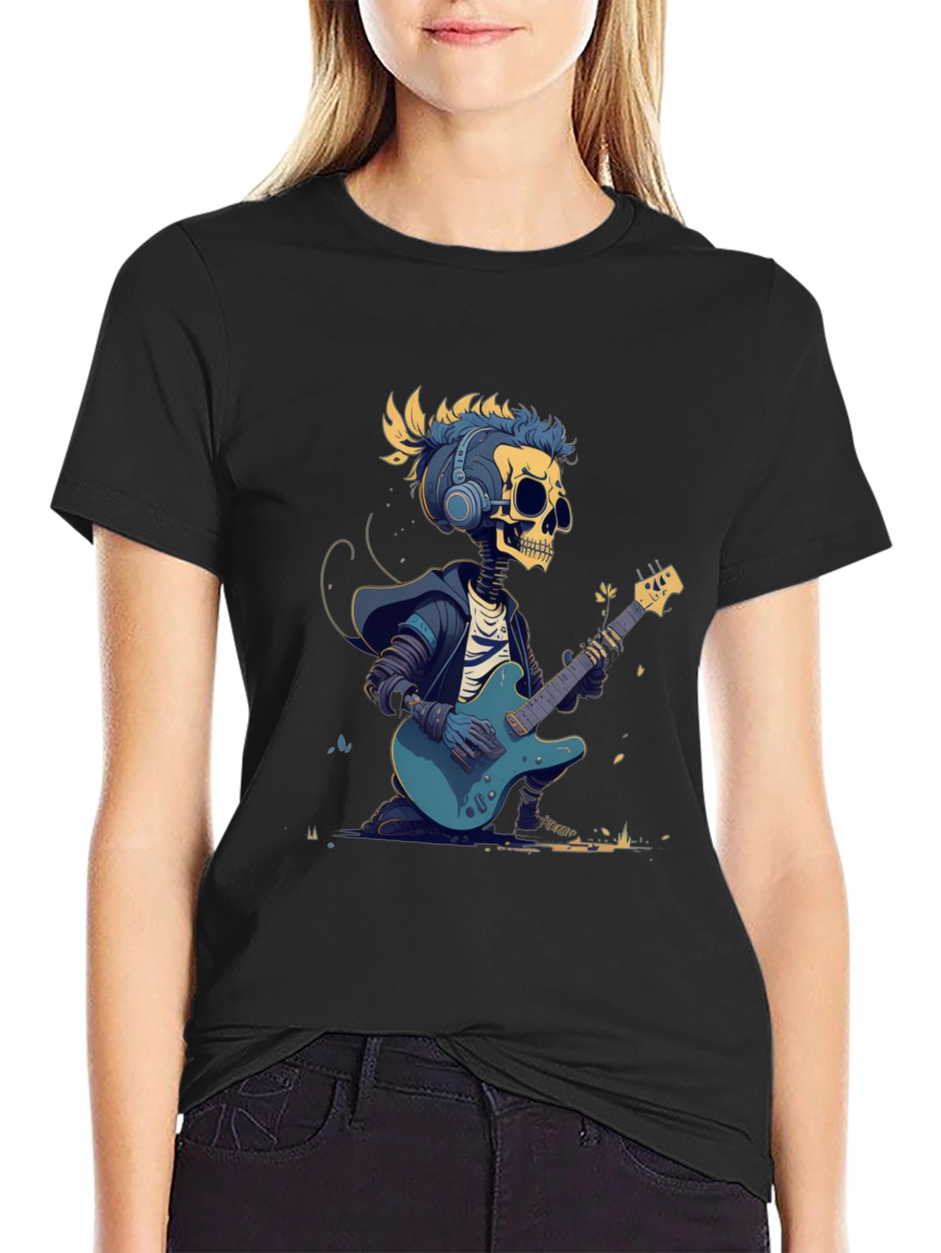 Skeleton Guitarist Graphic Tee - Rock Style T-Shirt