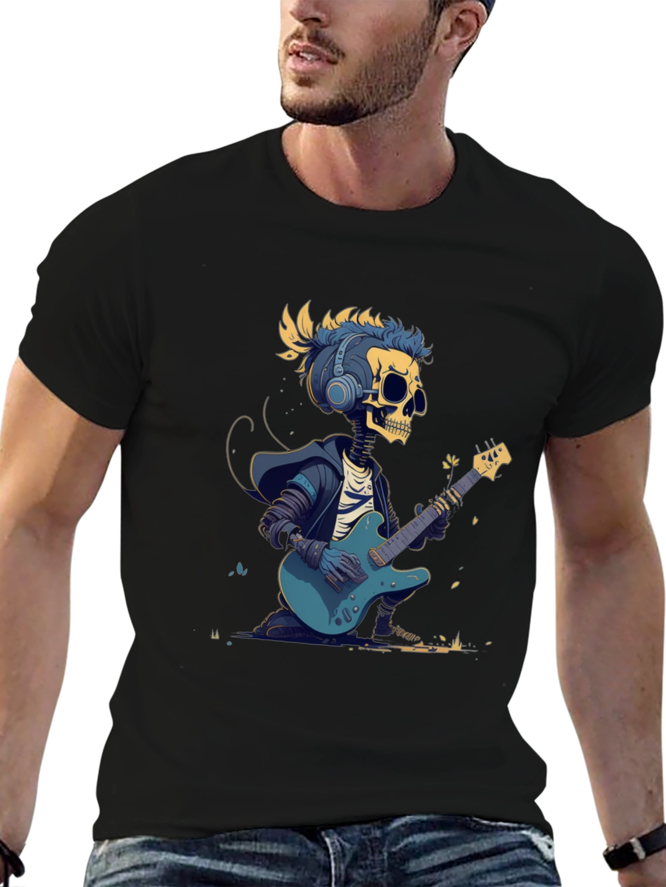 Skeleton Guitarist Graphic Tee - Rock Style T-Shirt