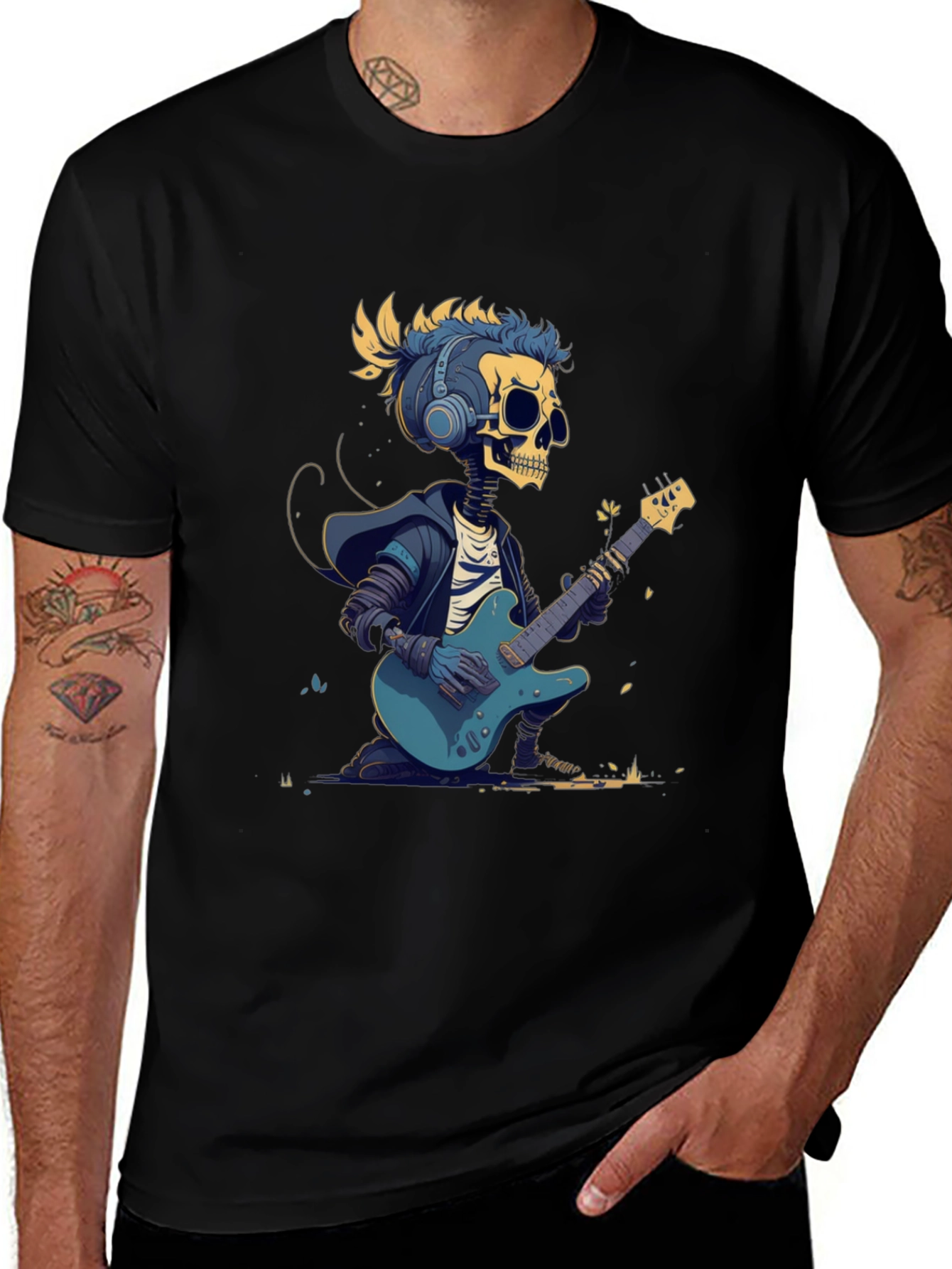 Skeleton Guitarist Graphic Tee - Rock Style T-Shirt