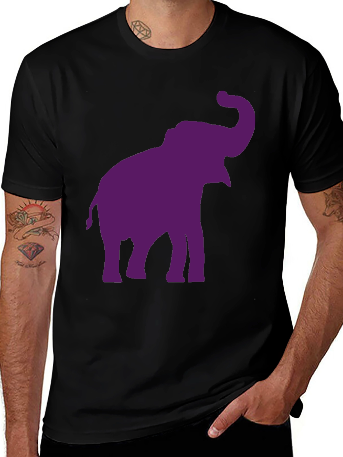 Elephant Graphic Tee - Black Cotton Casual Shirt