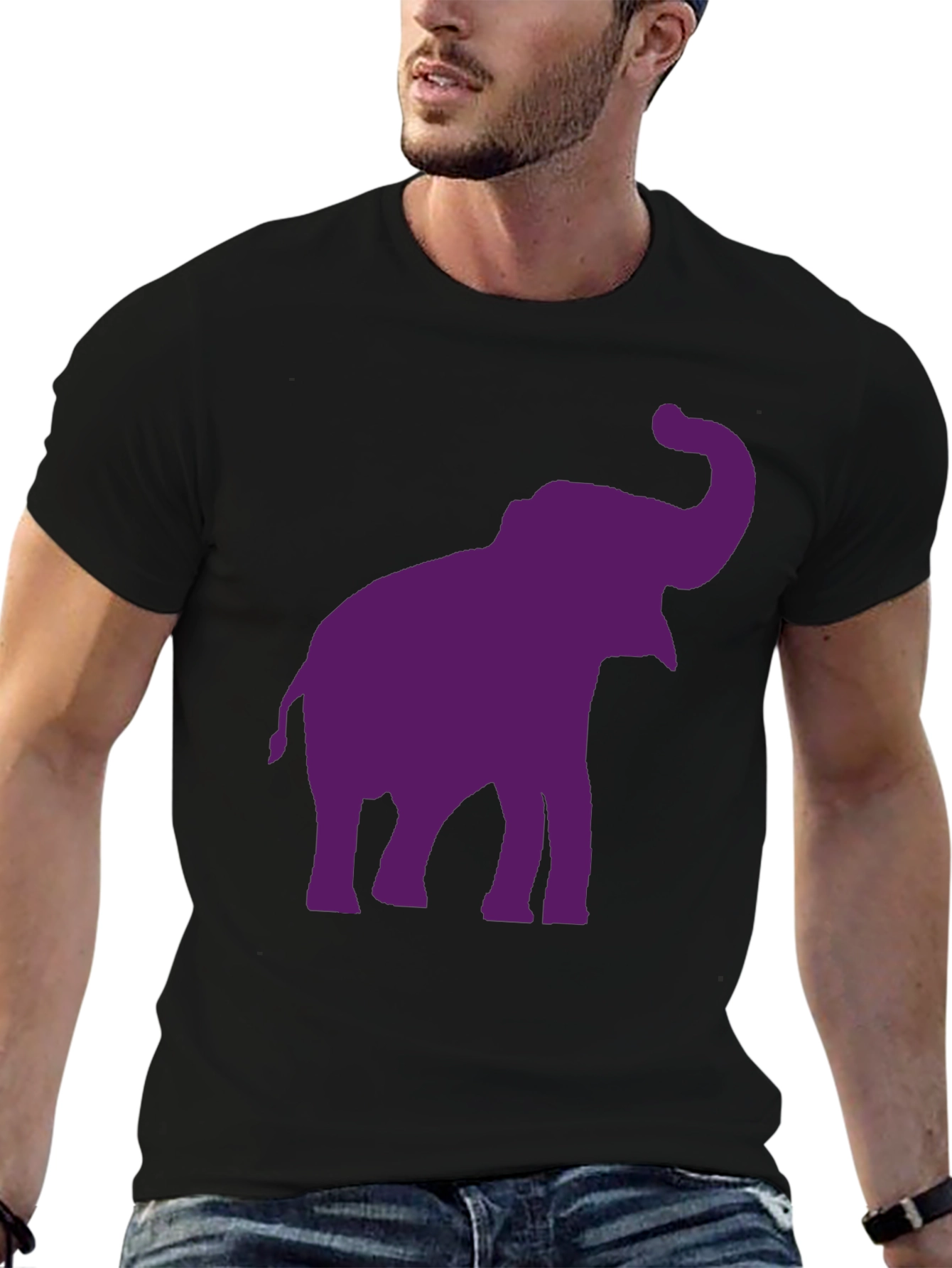 Elephant Graphic Tee - Black Cotton Casual Shirt