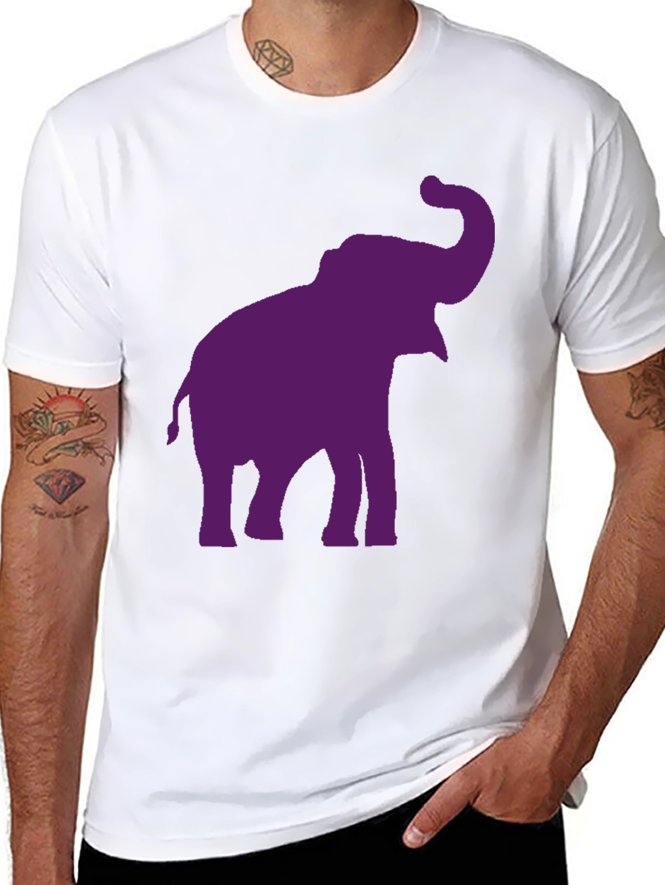 Elephant Graphic Tee - Black Cotton Casual Shirt