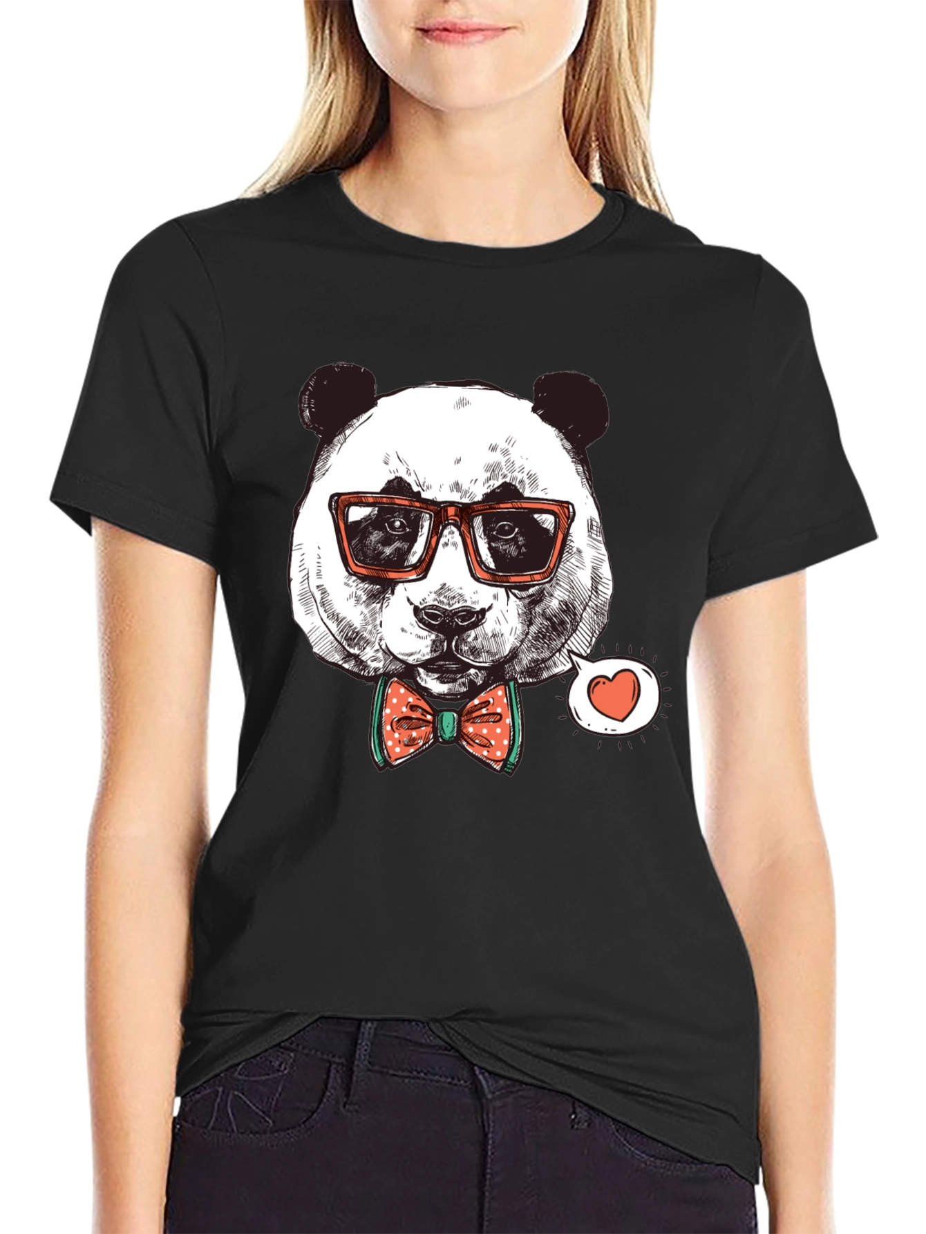 Panda with Glasses Graphic Tee - Stylish Black Shirt
