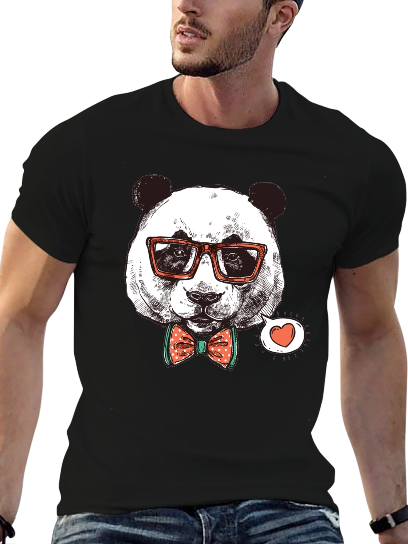 Panda with Glasses Graphic Tee - Stylish Black Shirt