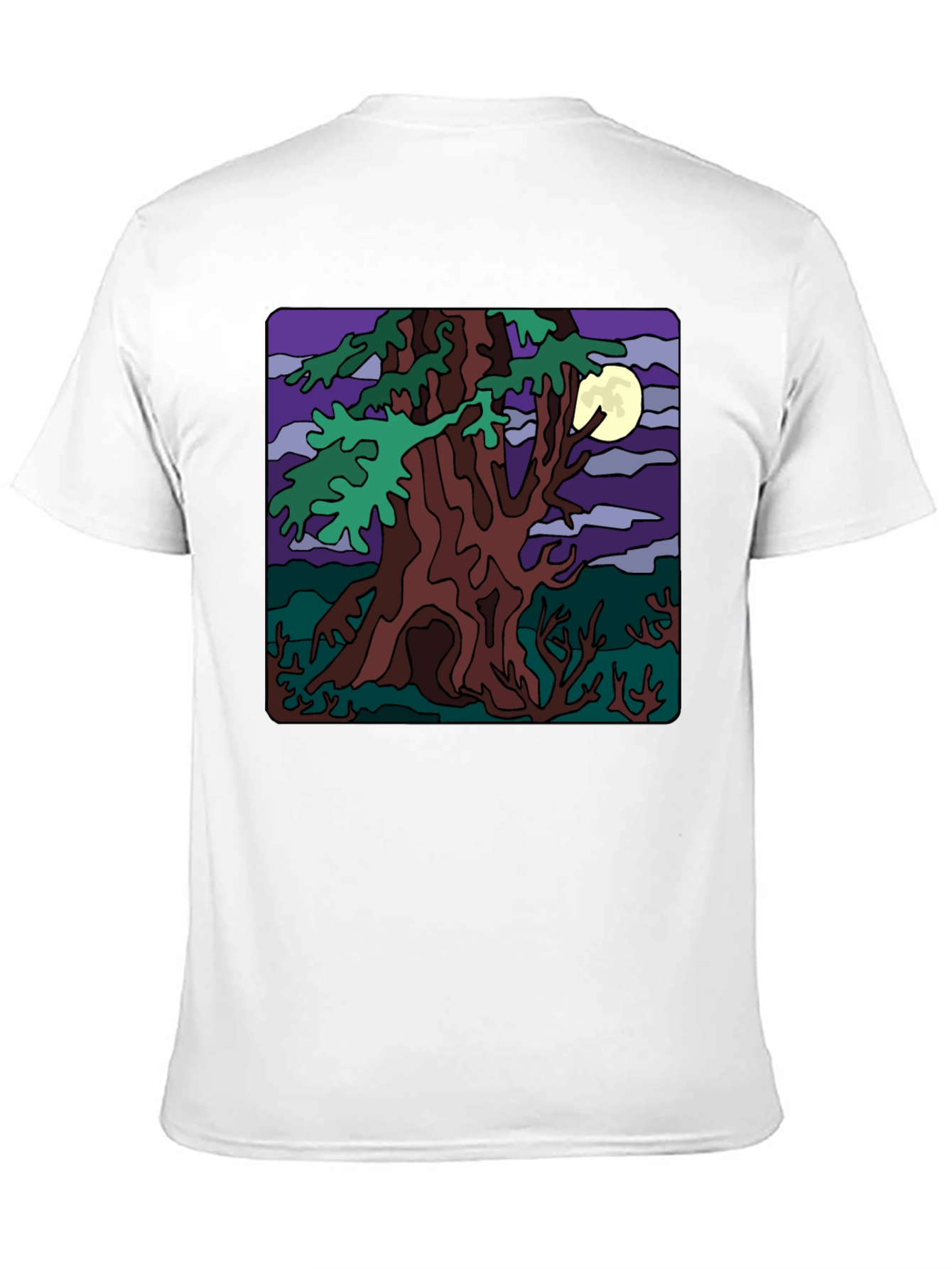 Moonlit Tree Graphic Tee - Black Cotton Casual