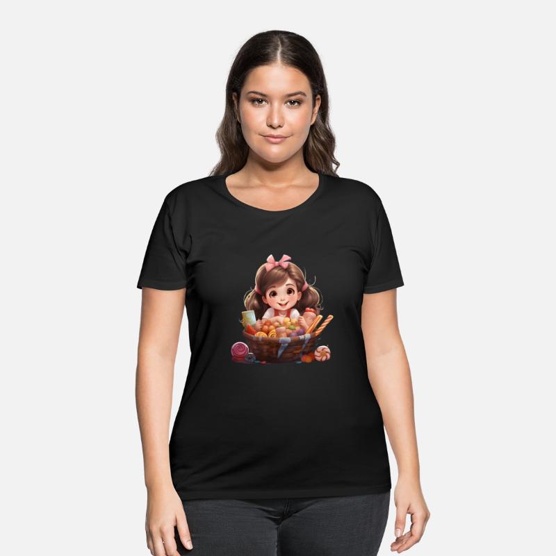 little girl in sweets basket