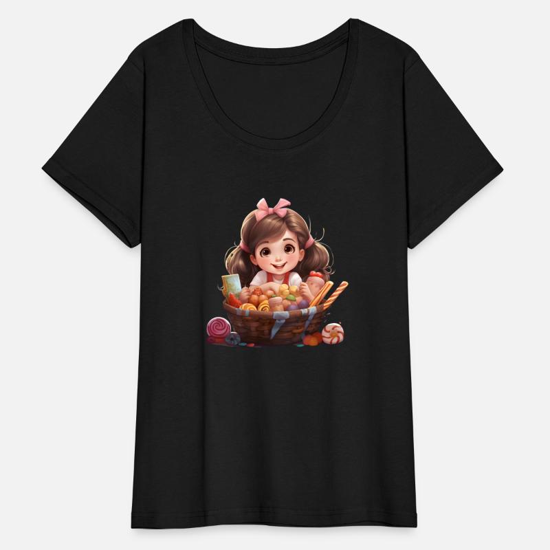 little girl in sweets basket