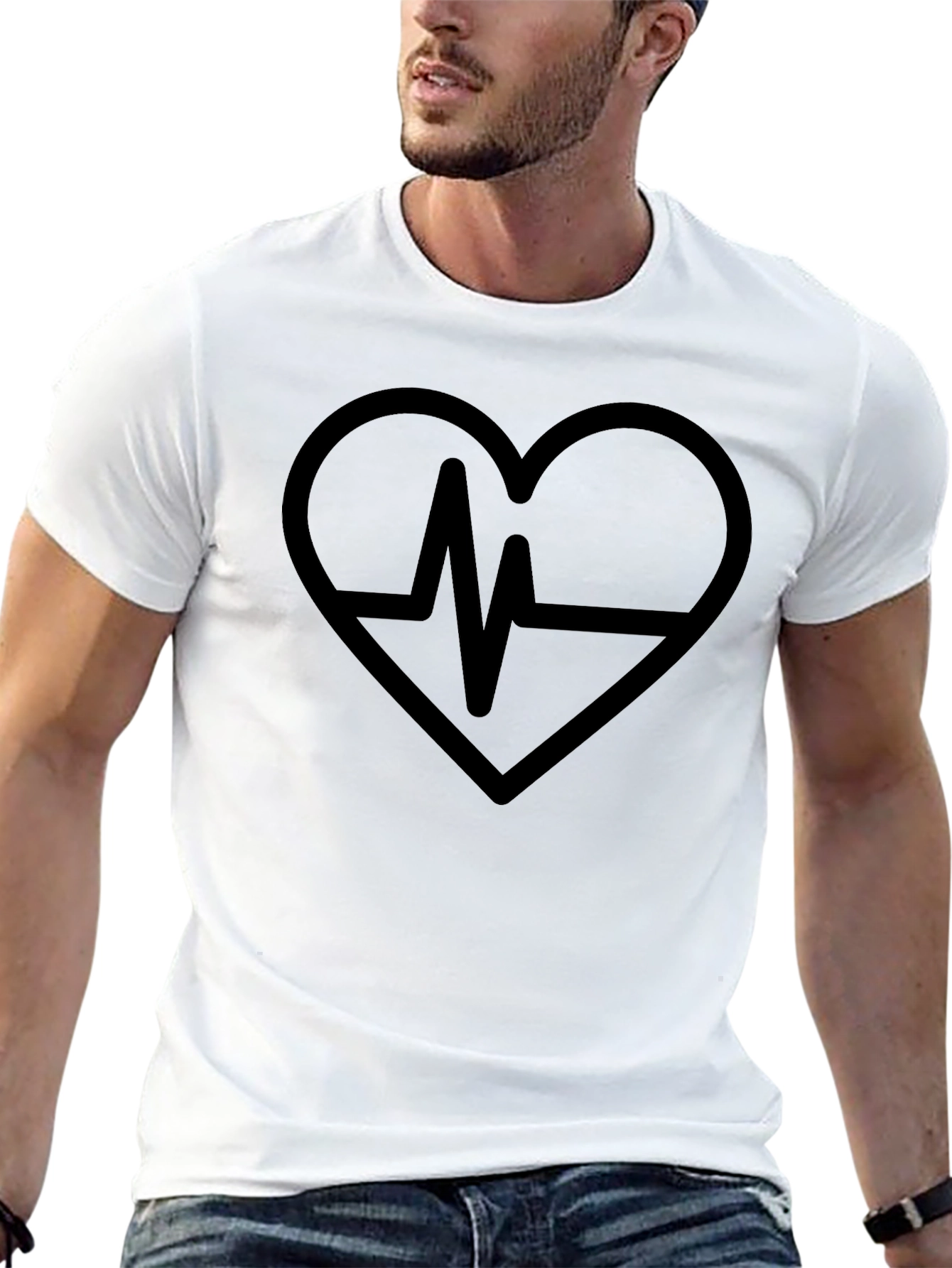 Heartbeat Graphic Tee - Stylish Mens Black T-Shirt