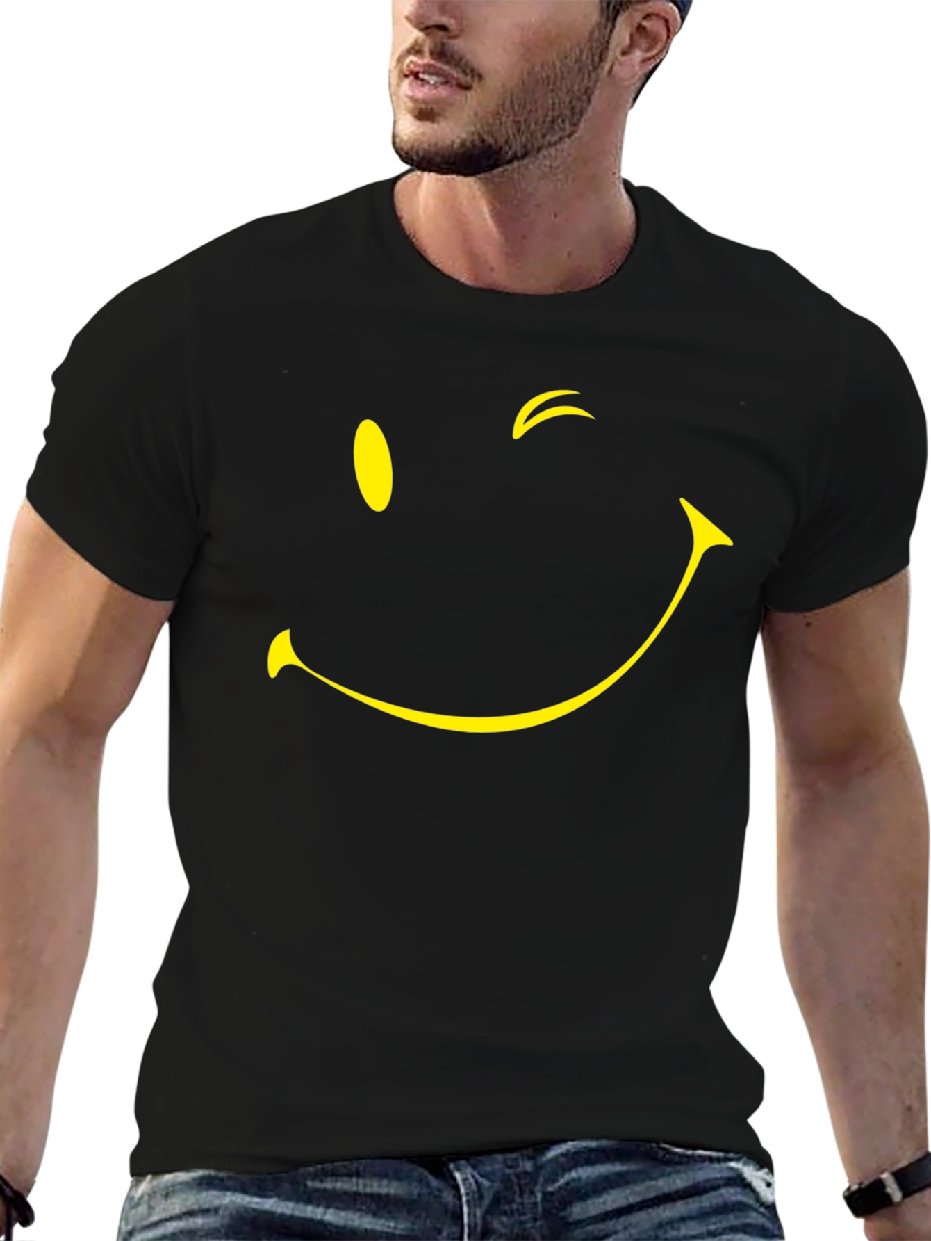 Winking Smiley Face Black T-Shirt