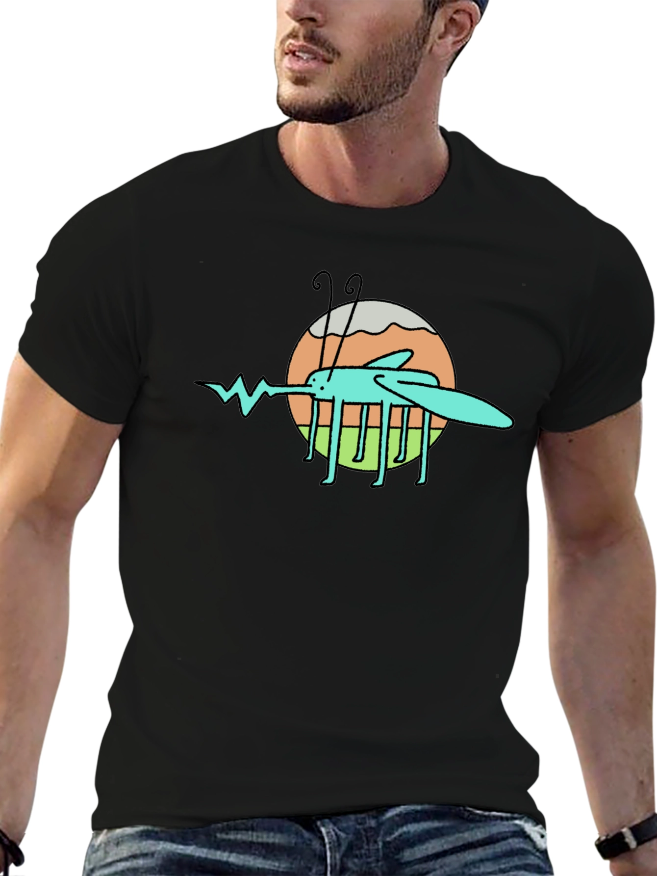 Cartoon Mosquito Graphic Black T-Shirt