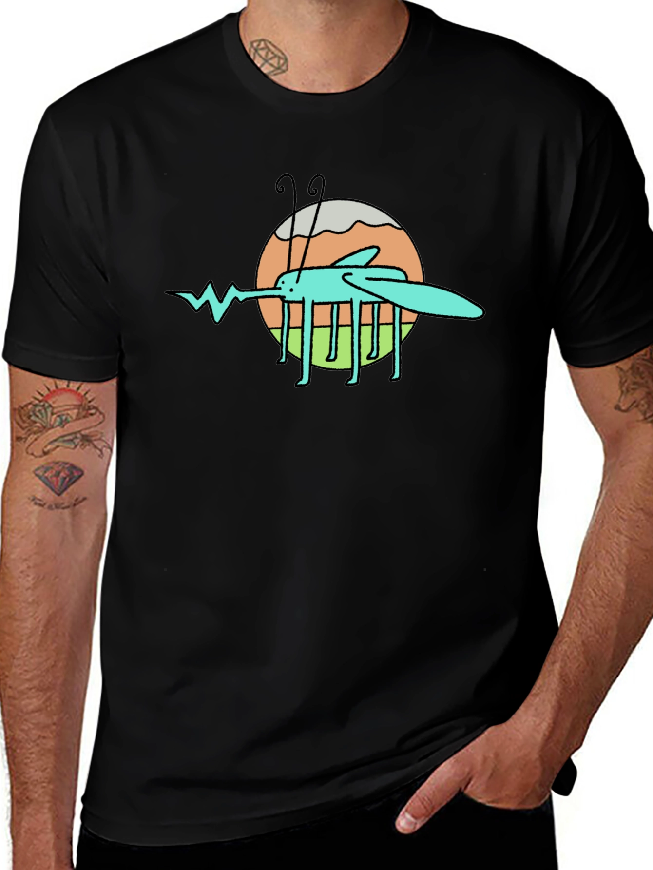 Cartoon Mosquito Graphic Black T-Shirt