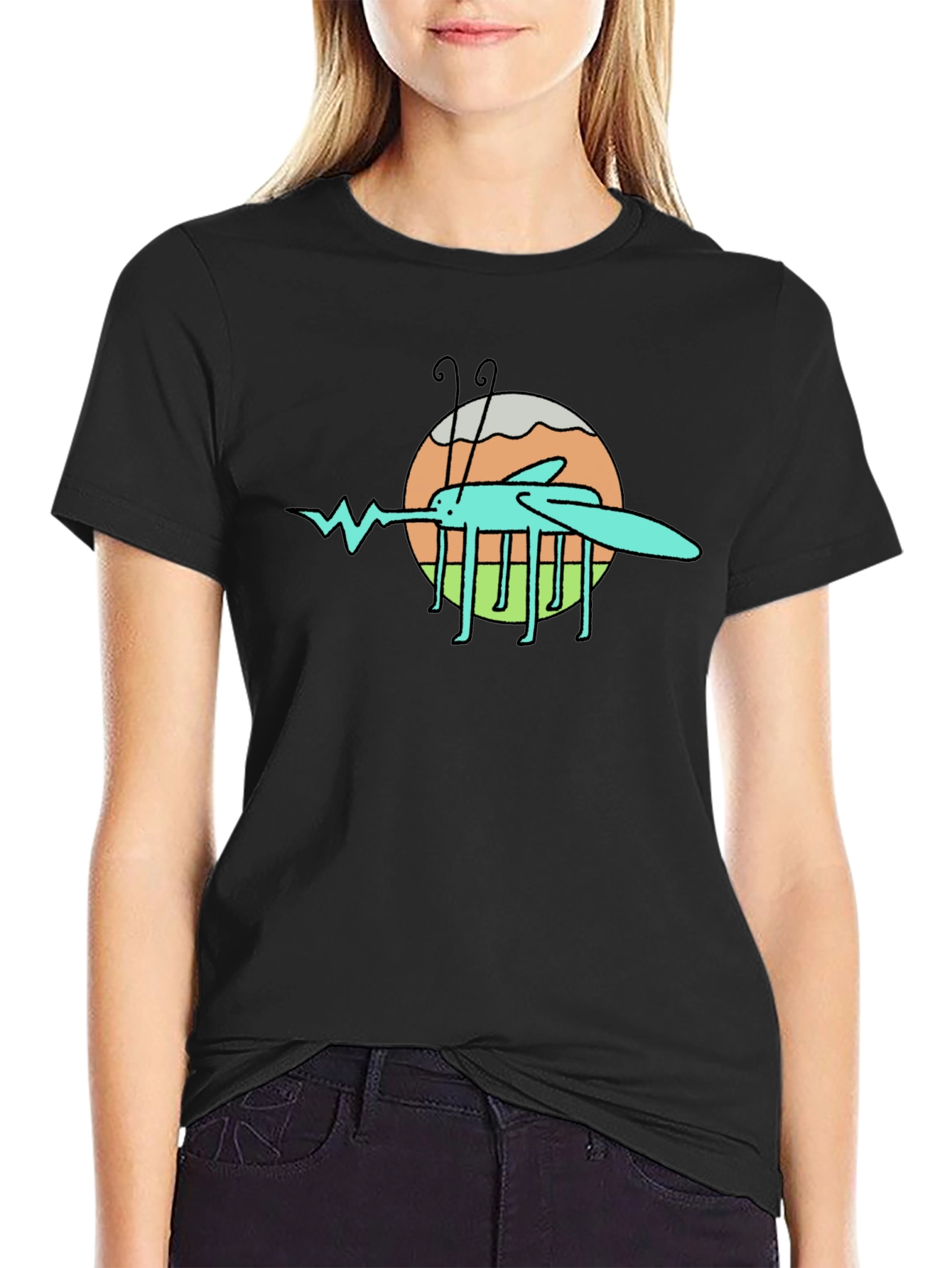 Cartoon Mosquito Graphic Black T-Shirt
