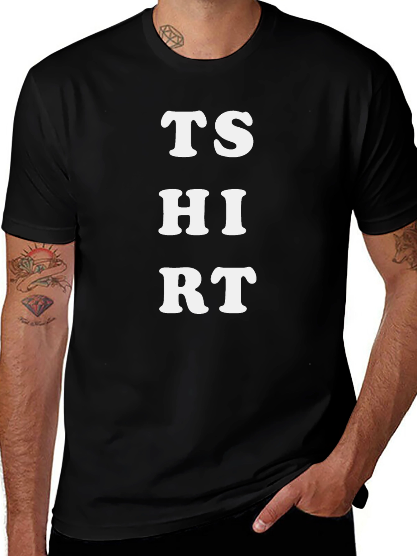 T-SHIRT Black Cotton Tee with Bold White Lettering