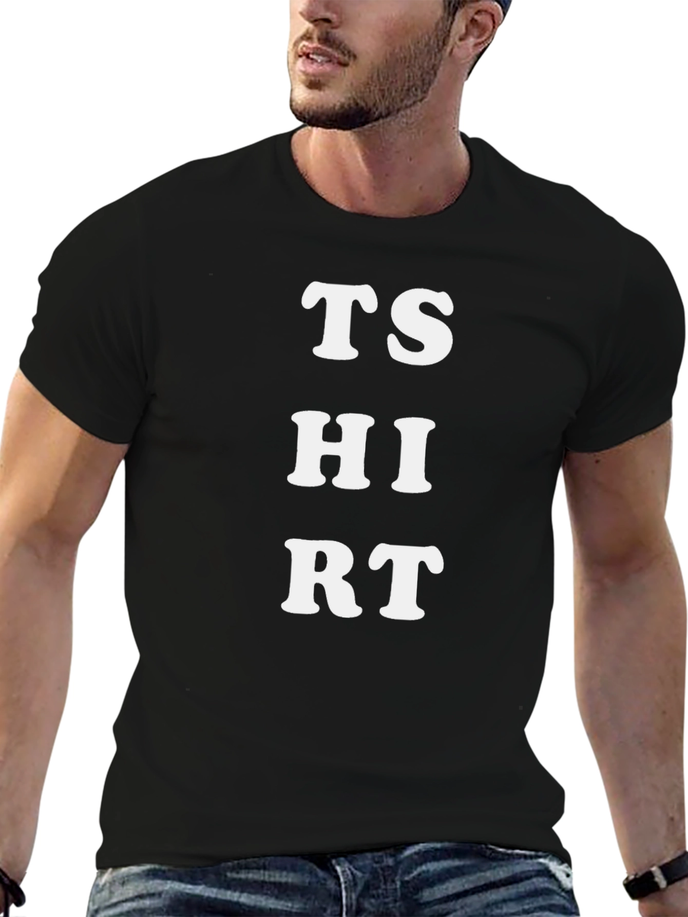 T-SHIRT Black Cotton Tee with Bold White Lettering